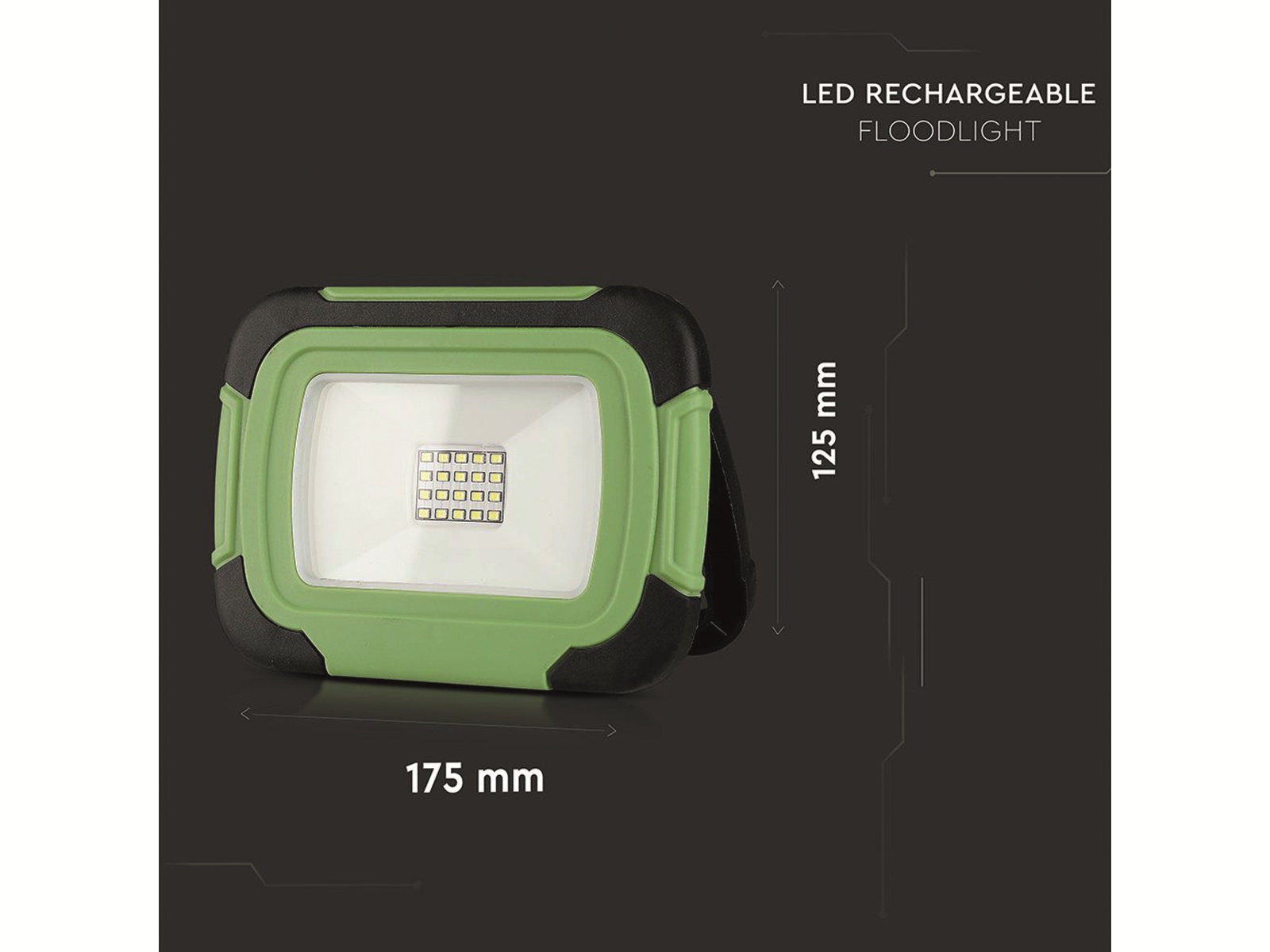 V-TAC LED-Fluter VT-11-R, 10 W, 700 lm, 6400 K, Akkubetrieb, grün/schwarz