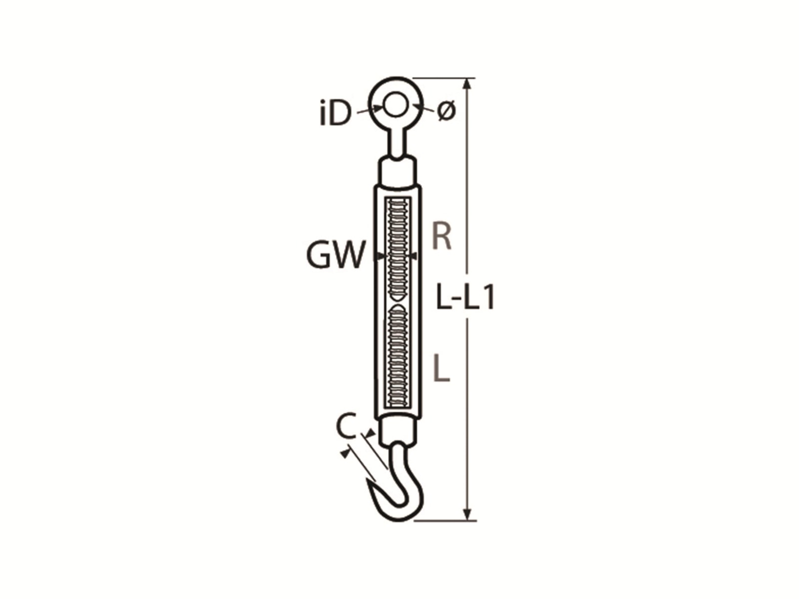 MARINETECH Seilspanner Edelstahl A4, M4, 135 mm, Auge Haken