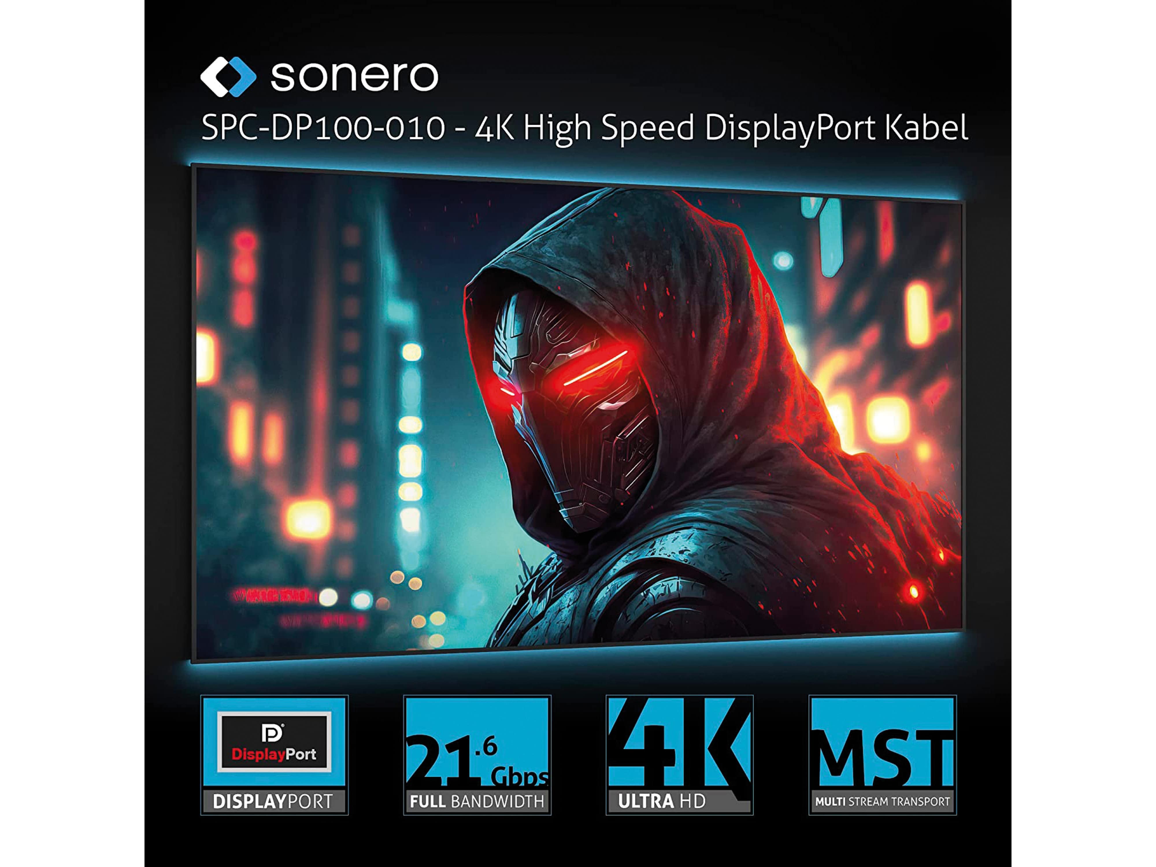 SONERO DisplayPort-Kabel, Stecker/Stecker, 4K60, grau/schwarz, 3 m