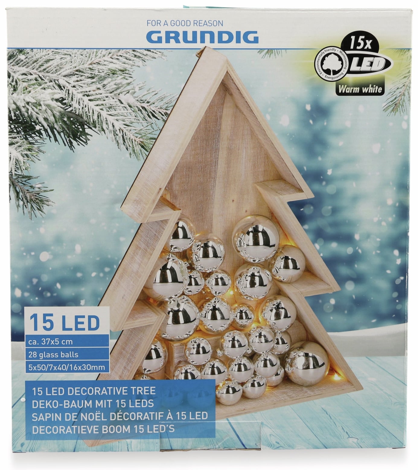 GRUNDIG LED-Weihnachtsbaum 05737, mit 15 LEDs und 28 Glaskugeln