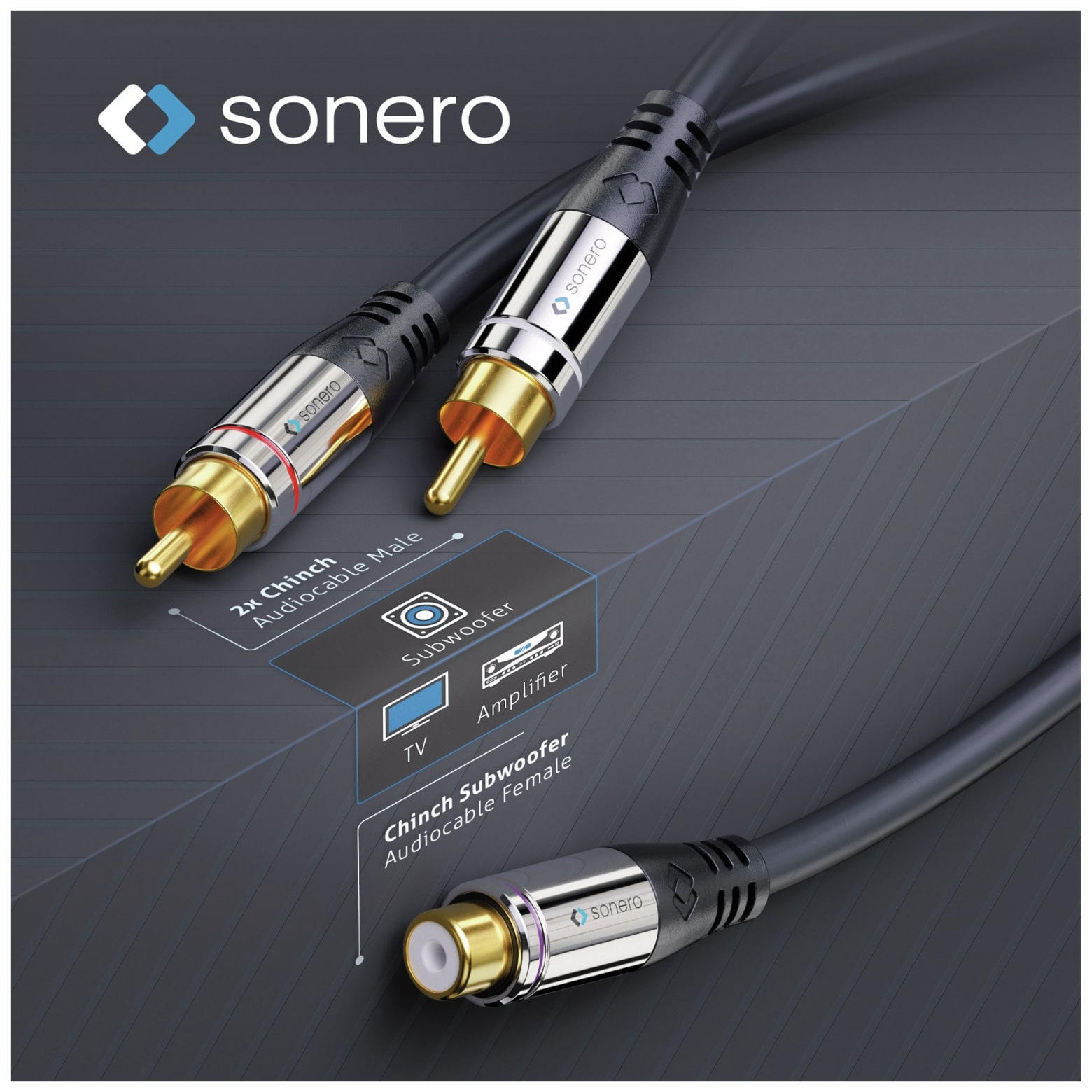 SONERO Audioadapter 0,20 m, 2x Cinchstecker auf Cinchbuchse