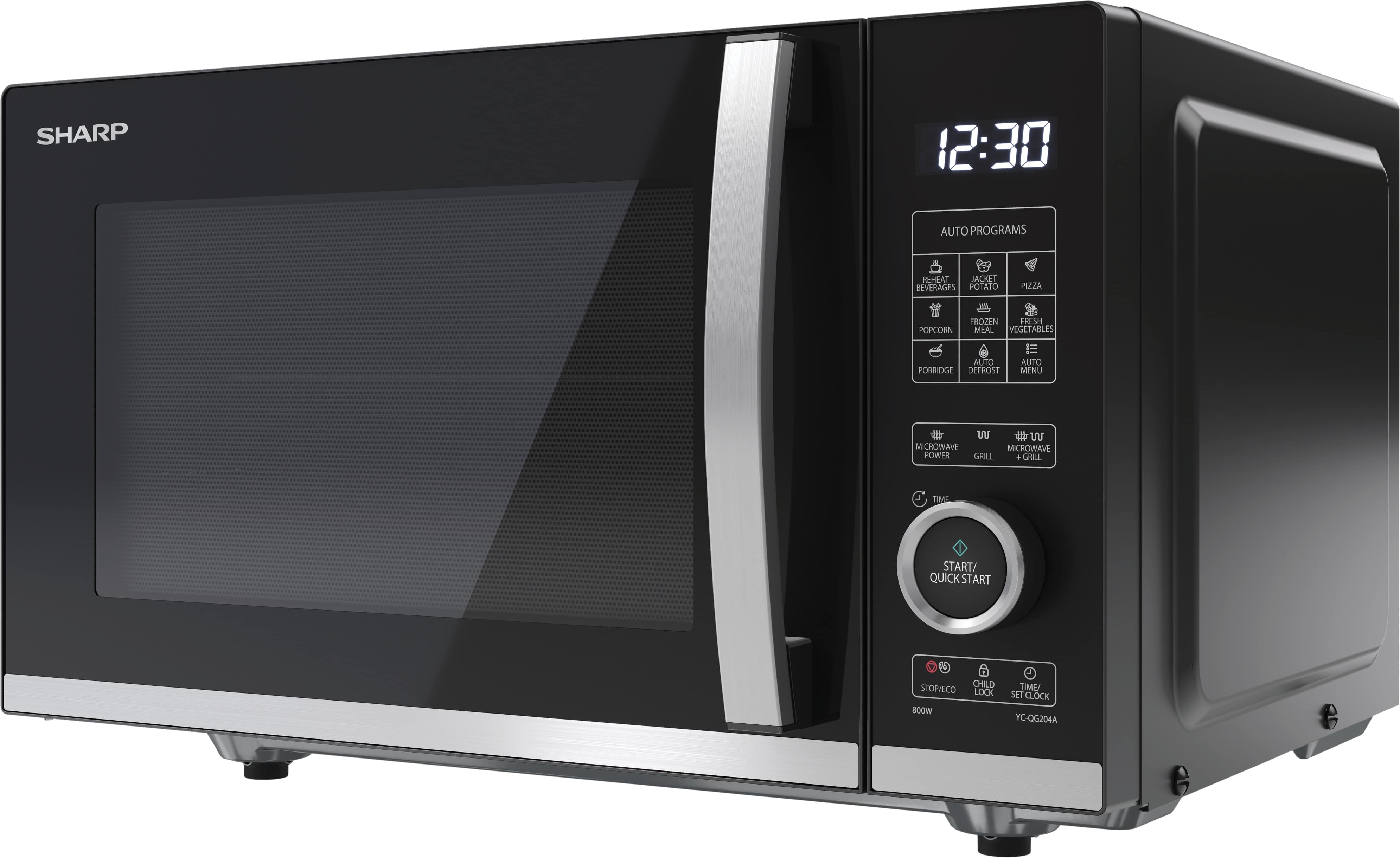 SHARP Mikrowelle YC-QG204AE-B, schwarz, mit Grill, 20 L, 10-Stufen, 800 W