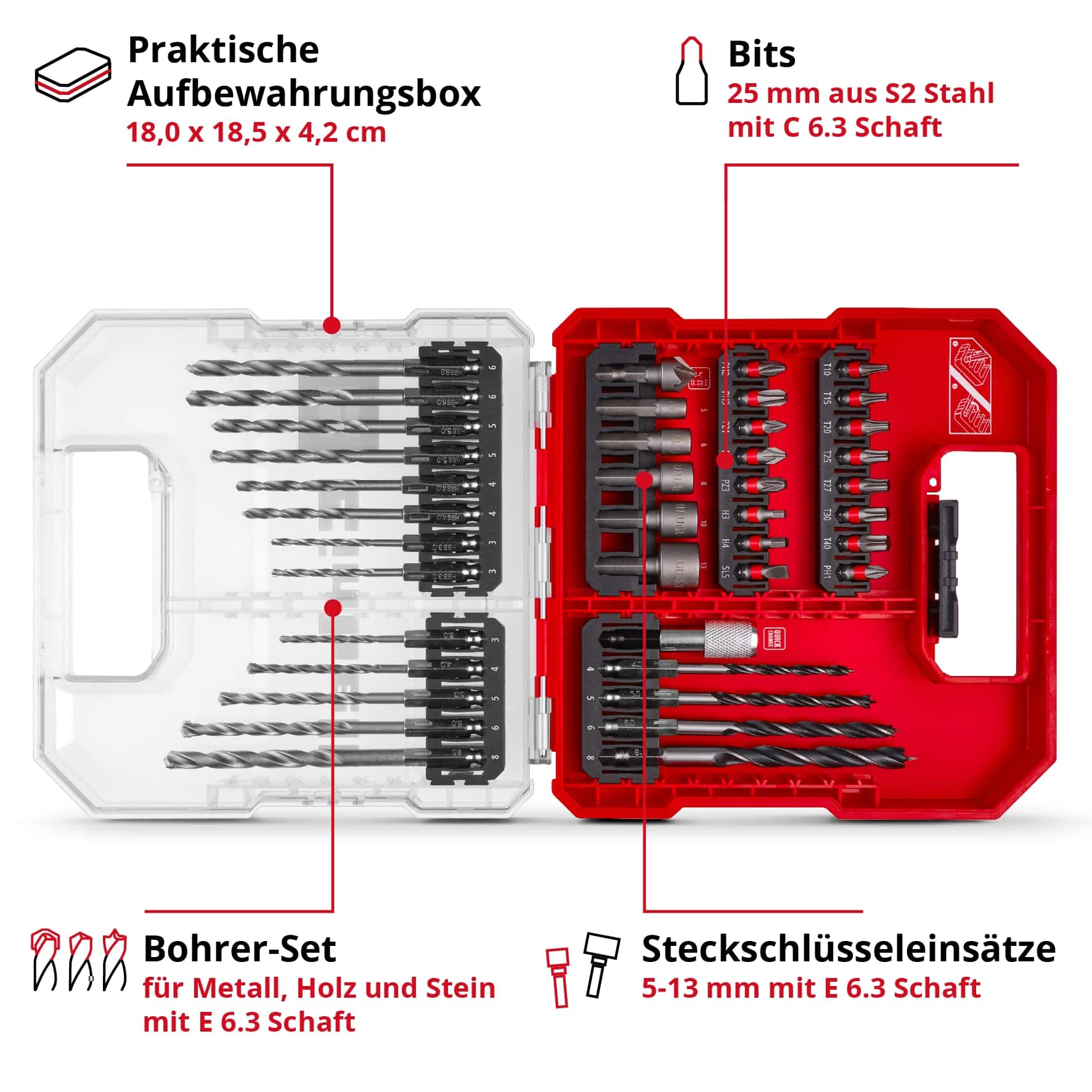 EINHELL Bit- & Bohrer-Set, 109053, L-Case, 40-teilig