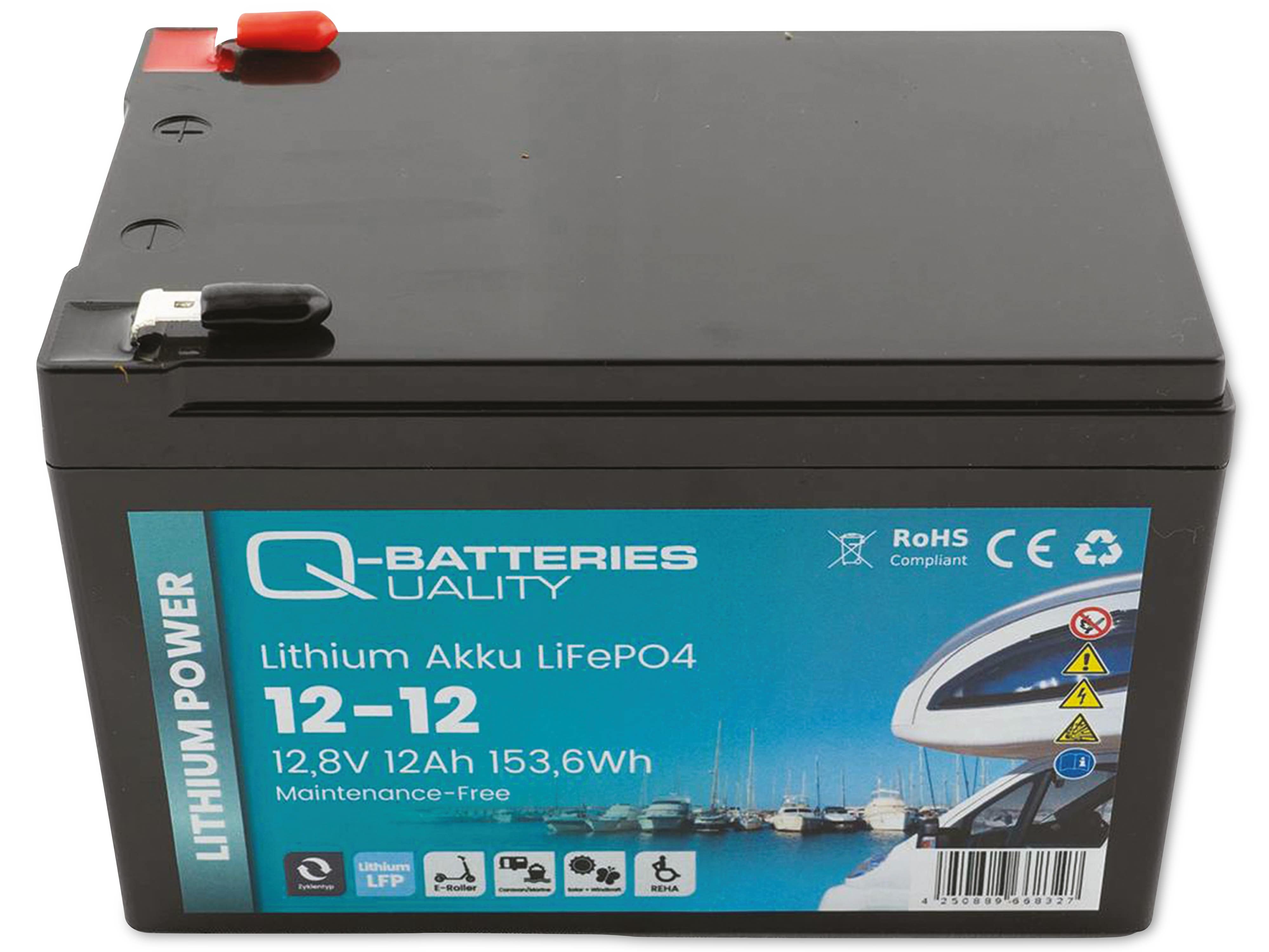 Q-BATTERIES Lithium Akku 12-12 12,8V, 12Ah, 153,6Wh LiFePO4 Batterie