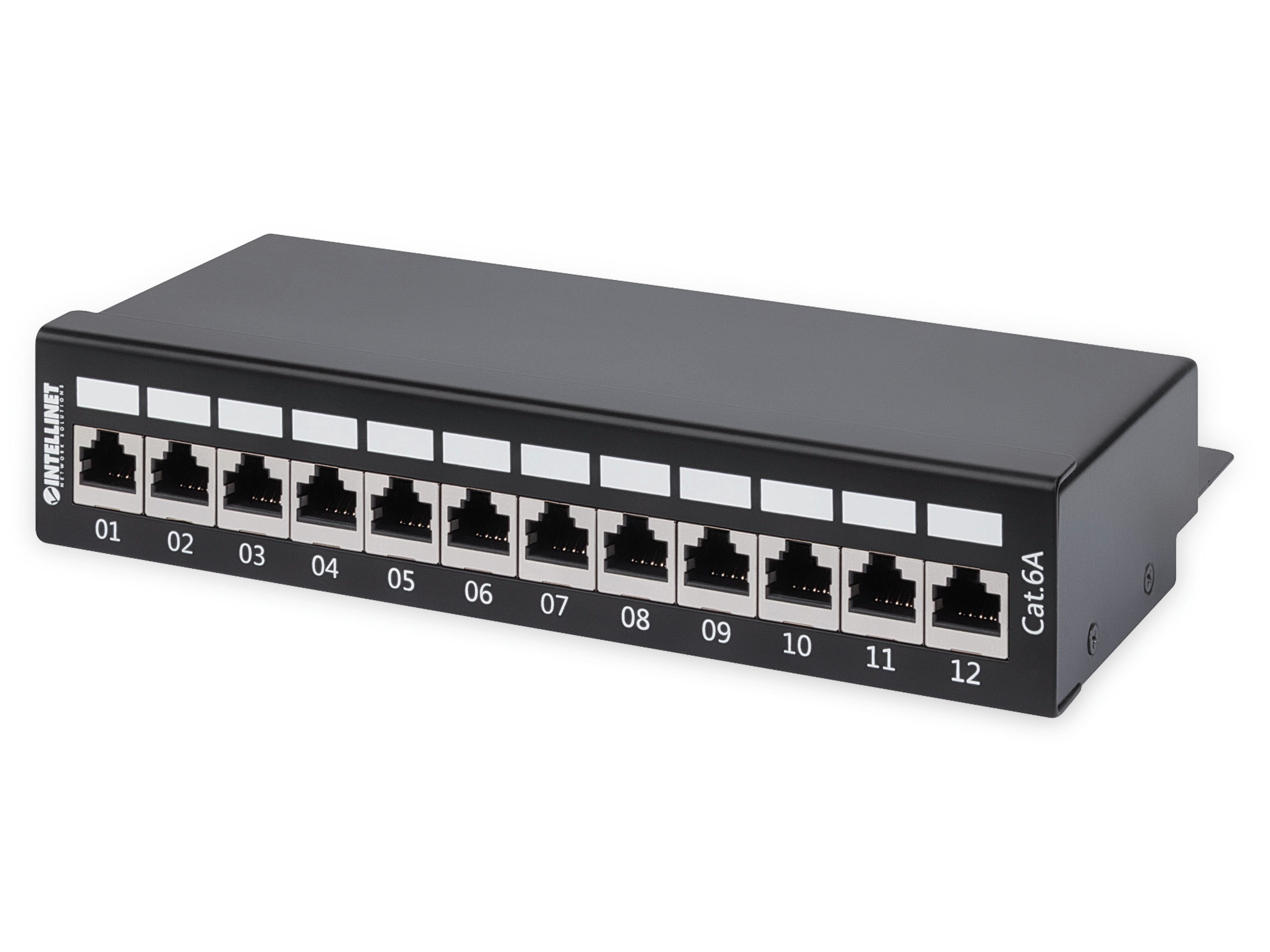 INTELLINET Cat6a Patchpanel, 12-Port, geschirmt, Desktop, FTP, schwarz