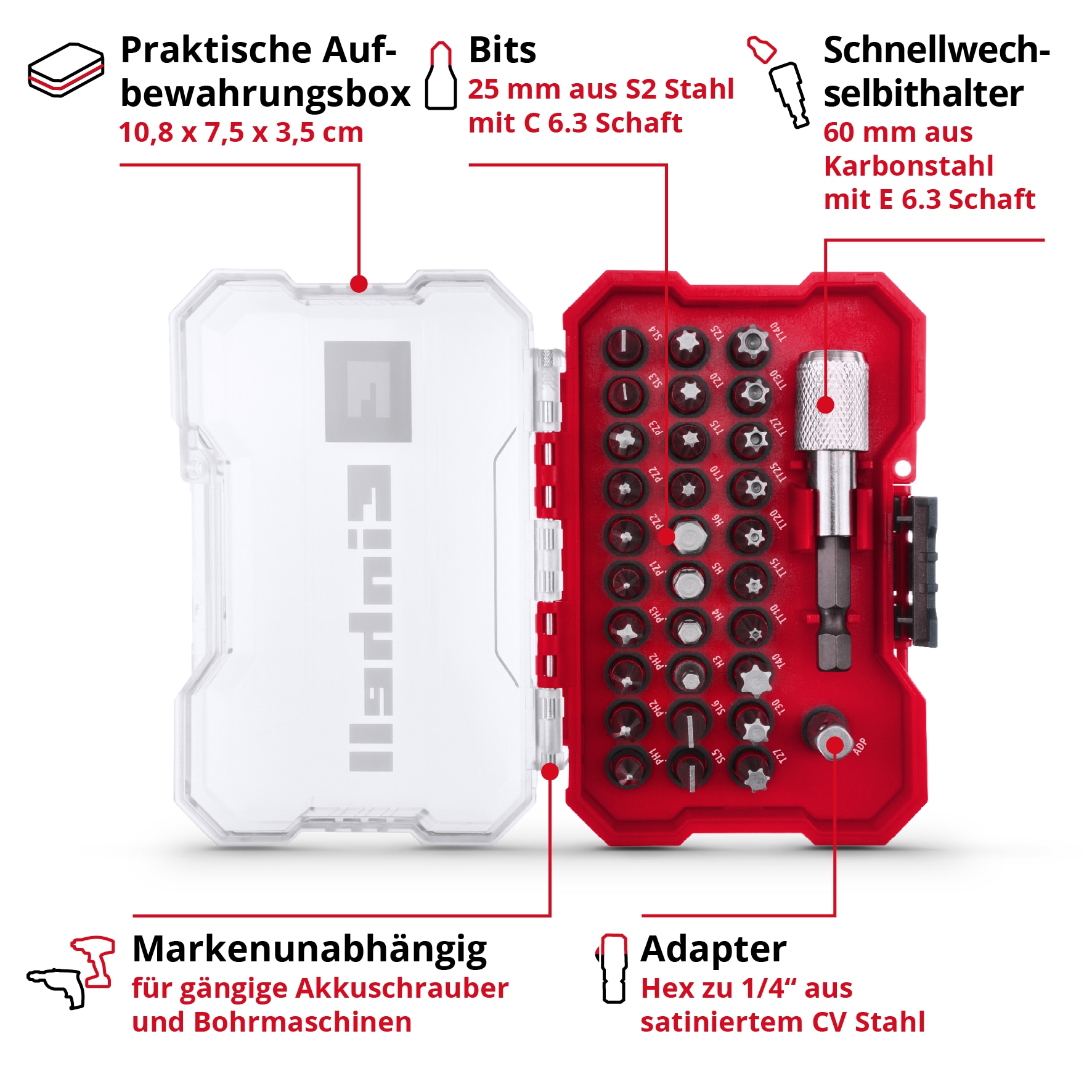 EINHELL Bit-Set, 118693, XS-Case, 32-teilig