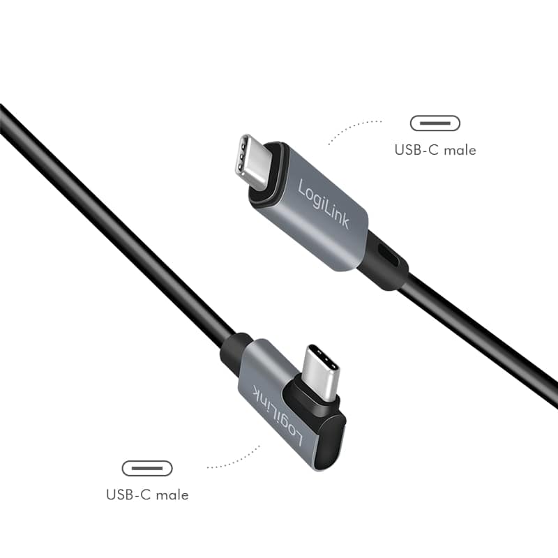 LOGILINK USB2.0 Typ-C CU0182, C/M 90°, PD, schwarz, 1,0m