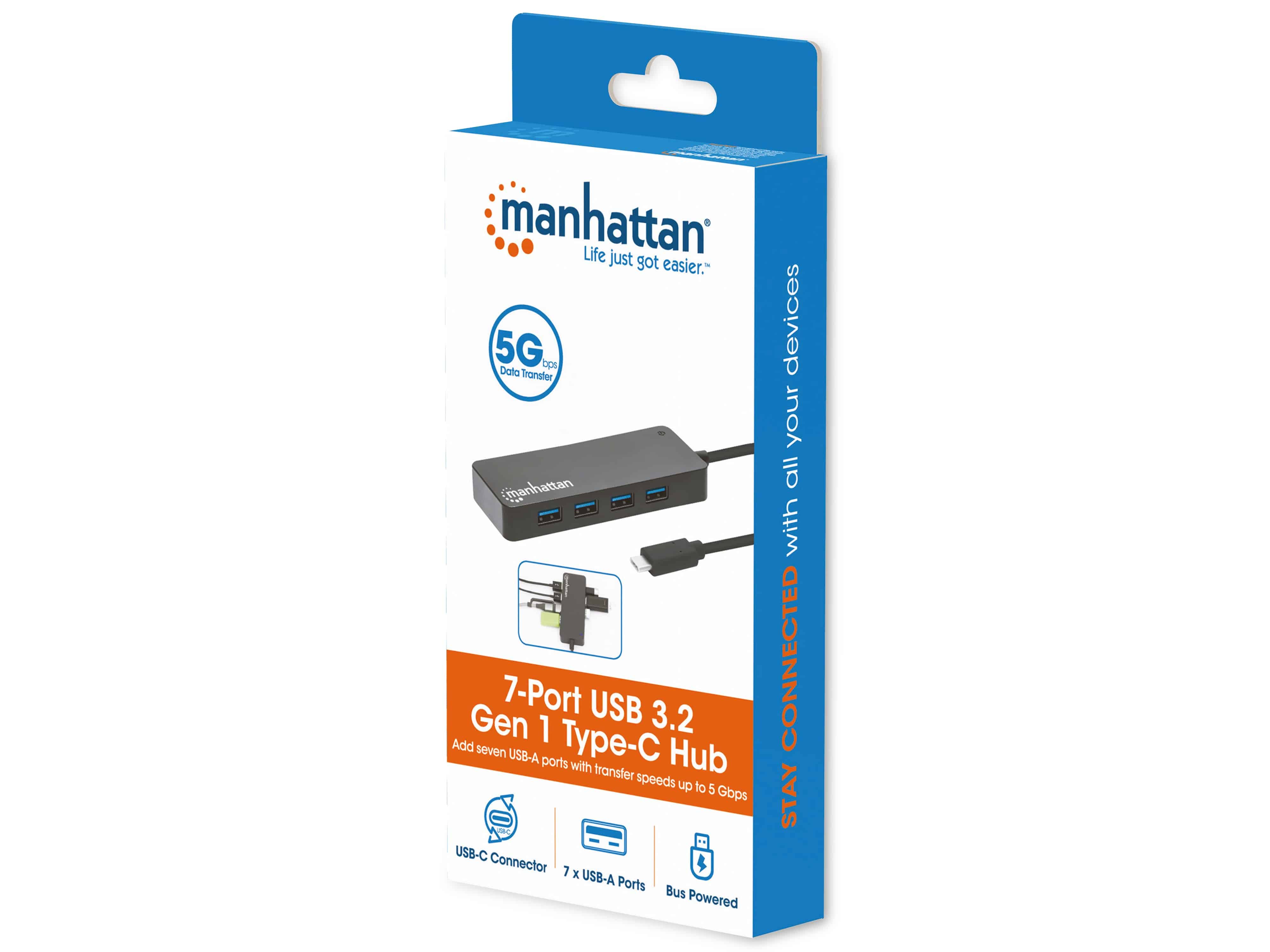 MANHATTAN USB 3.2 Hub, 7-Port, 1 Typ-C, schwarz