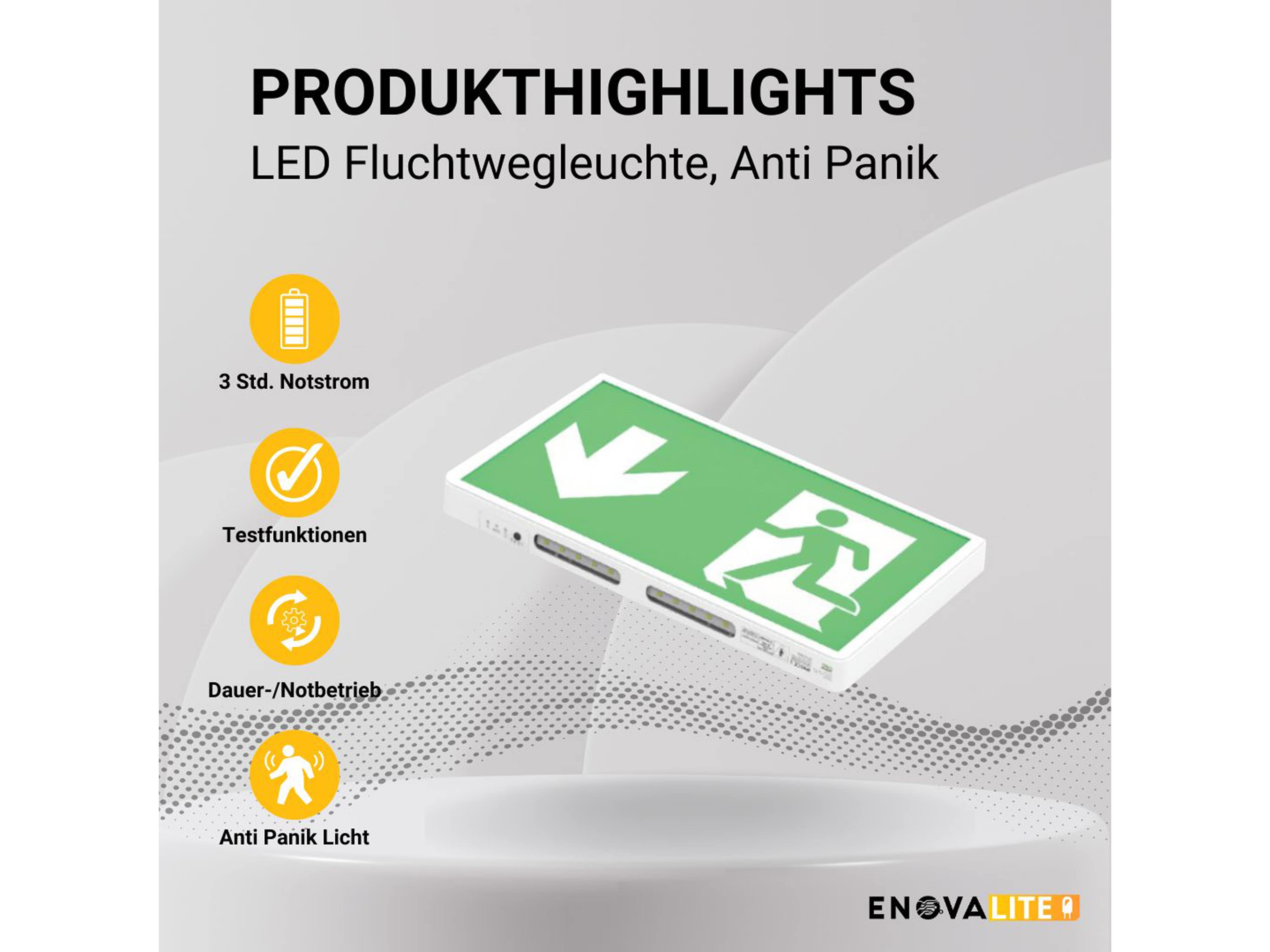 ENOVALITE LED-Fluchtwegleuchte, 200101, inkl. Notstromeinheit, TEST-Funktion