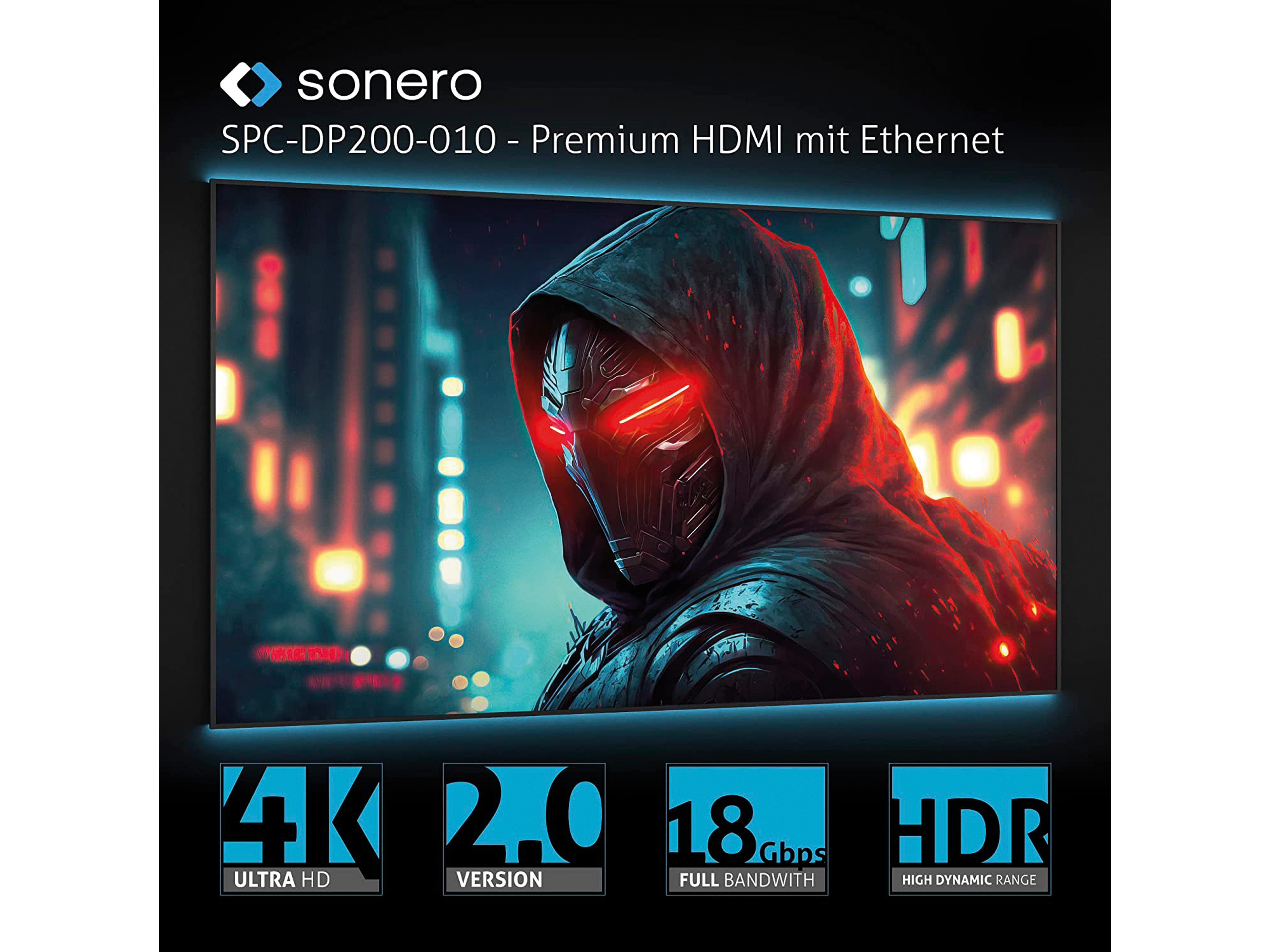 SONERO DisplayPort-Kabel, DP/HDMI, Stecker/Stecker, 4K60, grau/schwarz, 3 m