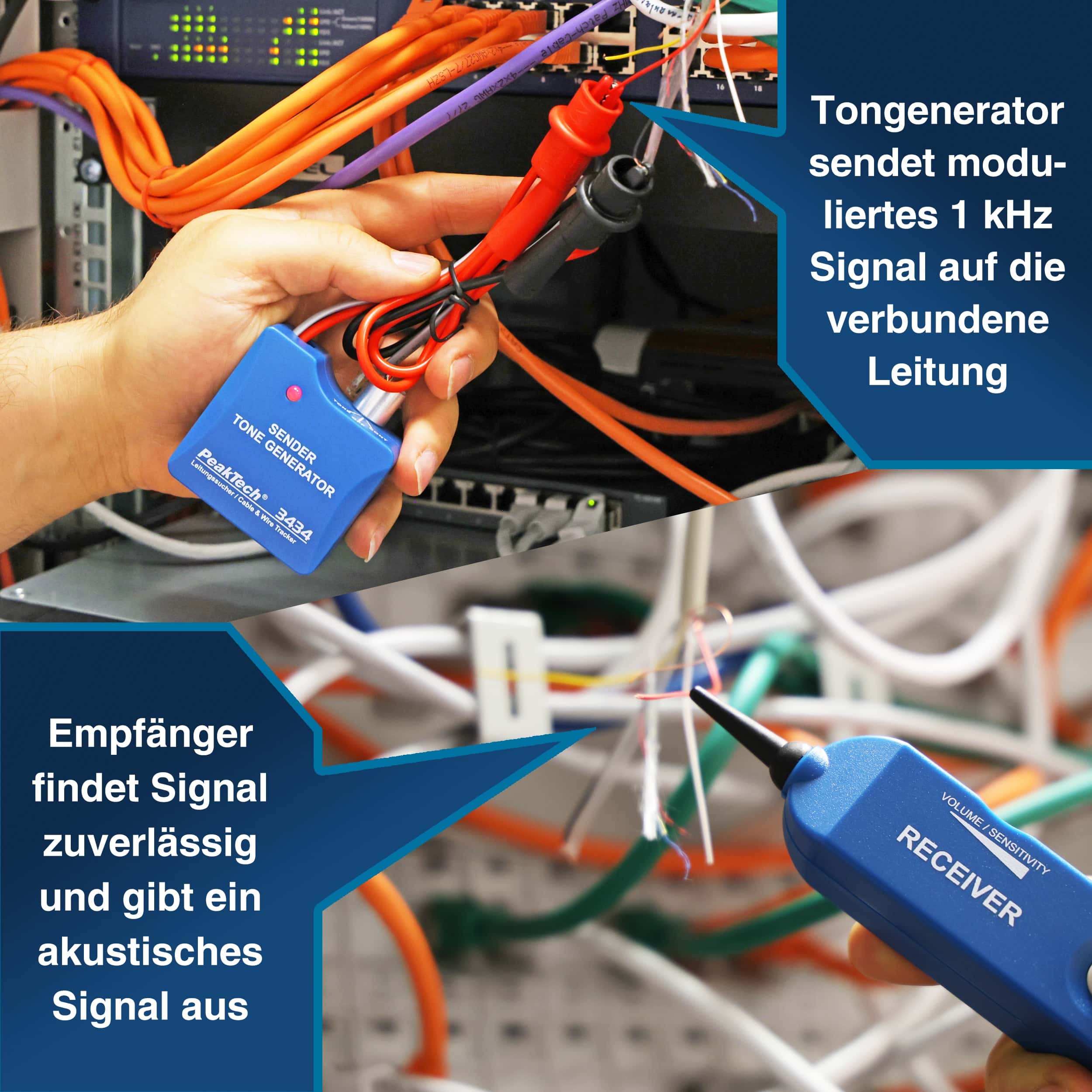 PEAKTECH Akustischer Leitungssucher, P 3434, mit Ton-Generator