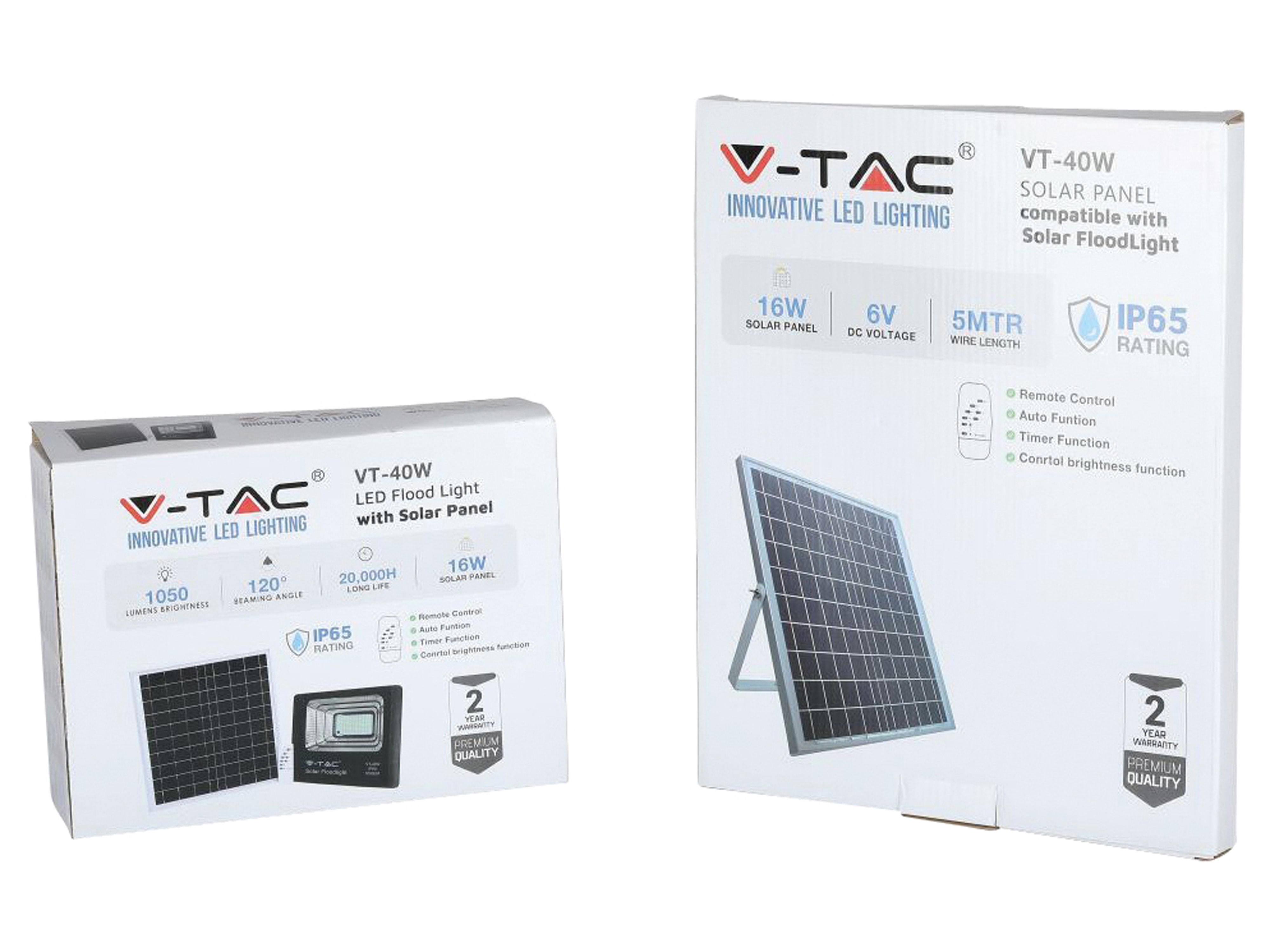 V-TAC Solar LED-Fluter VT-40 mit Fernbedienung, 16 W, 1050 lm, 4000 K, schwarz