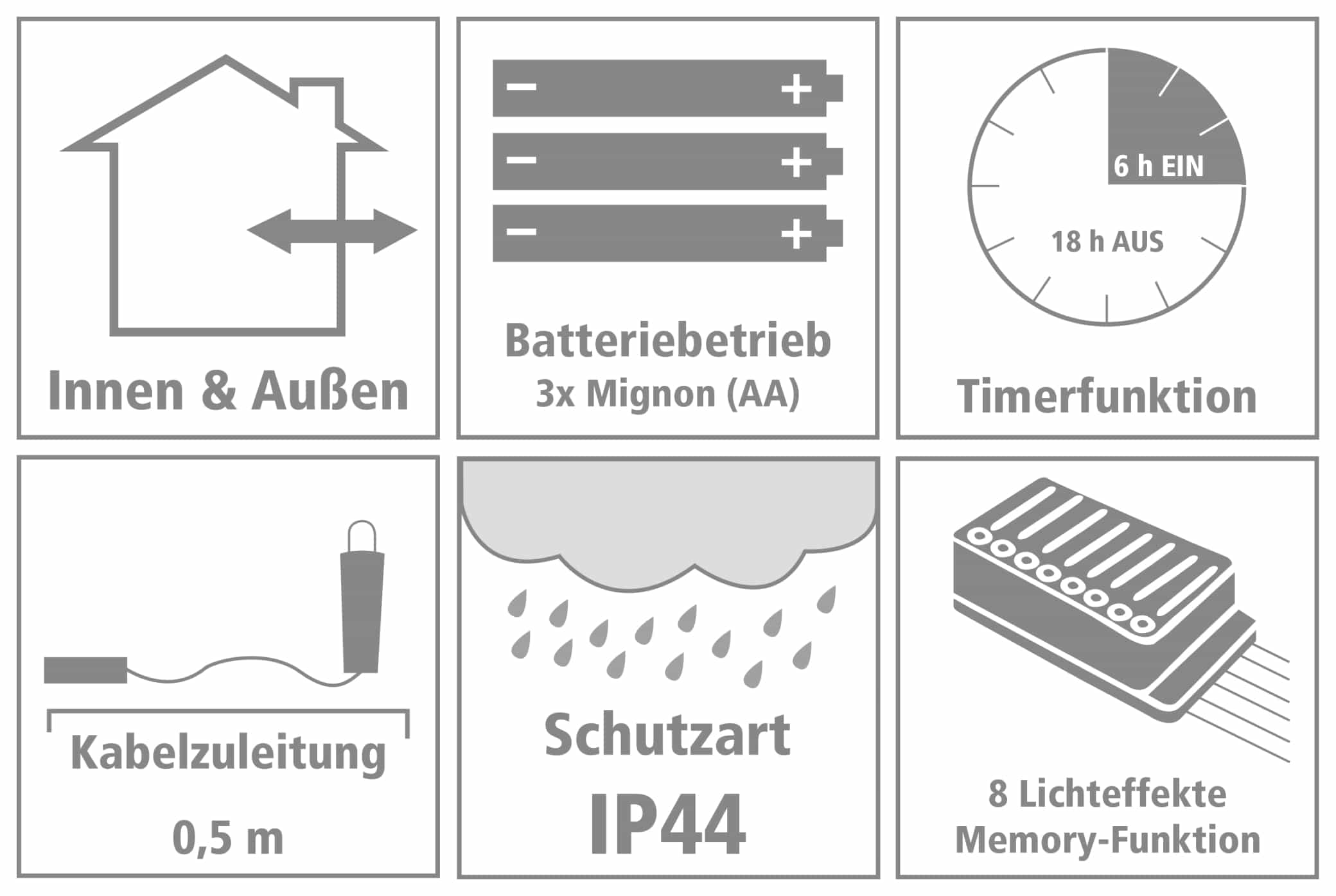 LED-Cluster-Llichterkette Draht, 100 LEDs, bunt, Batteriebetrieb, Timer