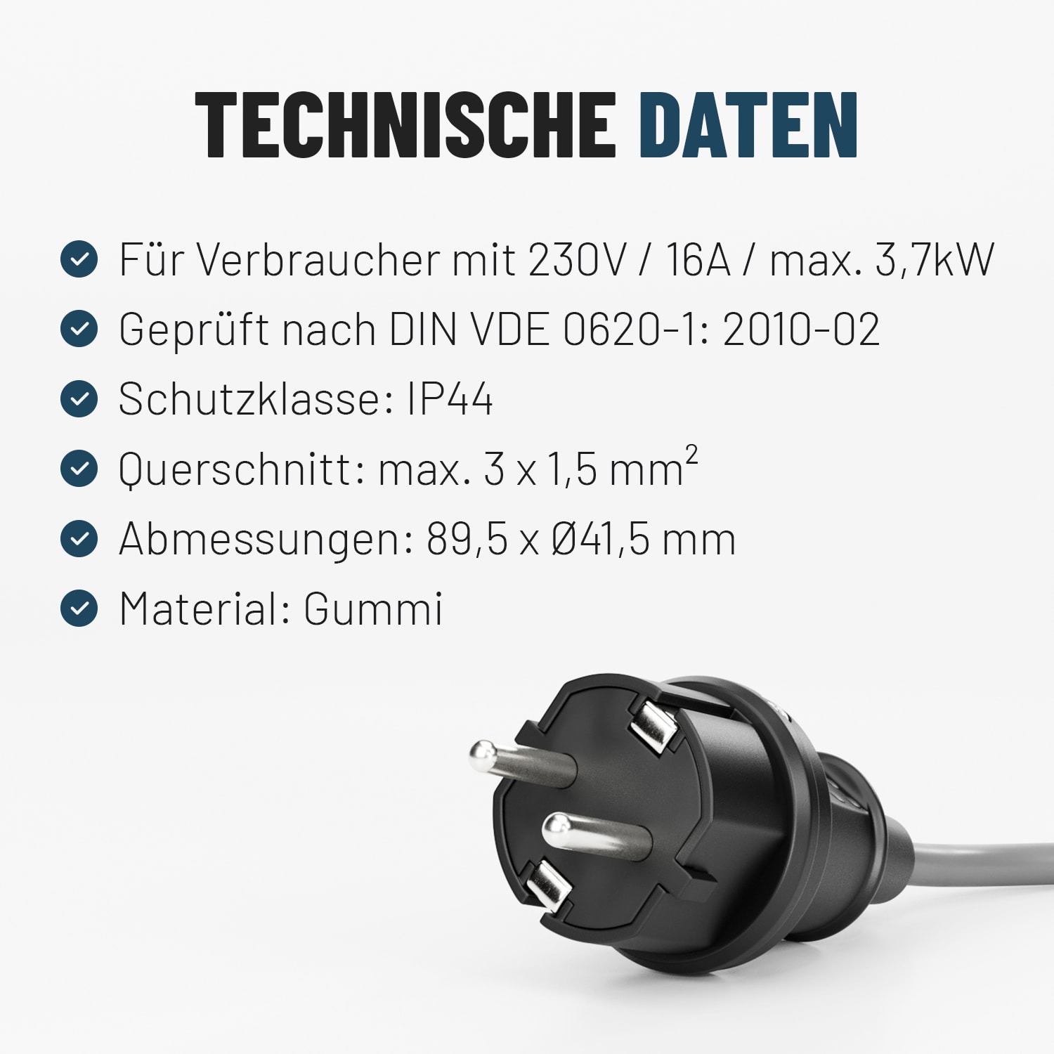 ABSINA Schutzkontaktstecker, schwarz, 6 Stück