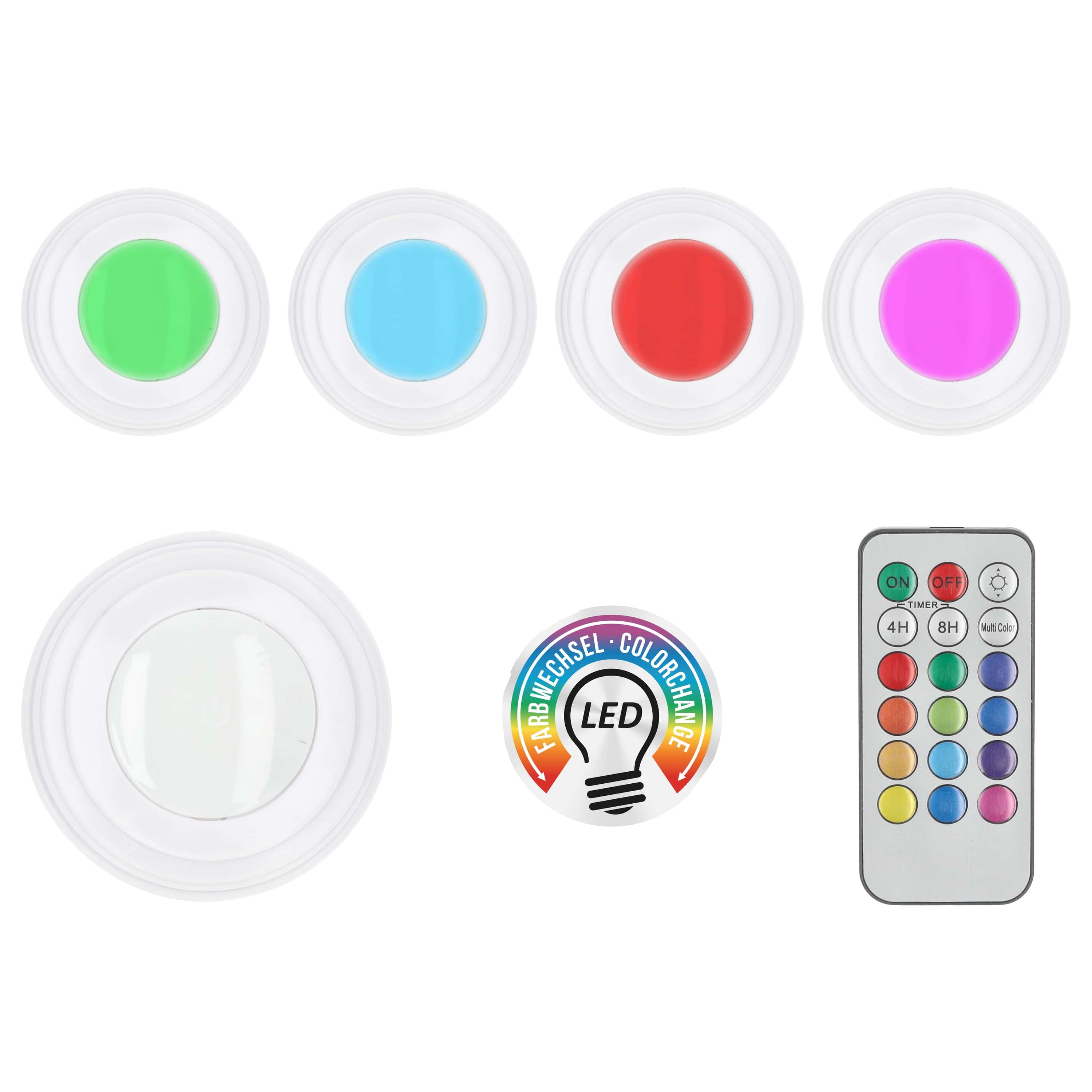 LED-Leuchten-Set, 5 Stück, 7 cm, Weiß/RGB, batteriebetrieben