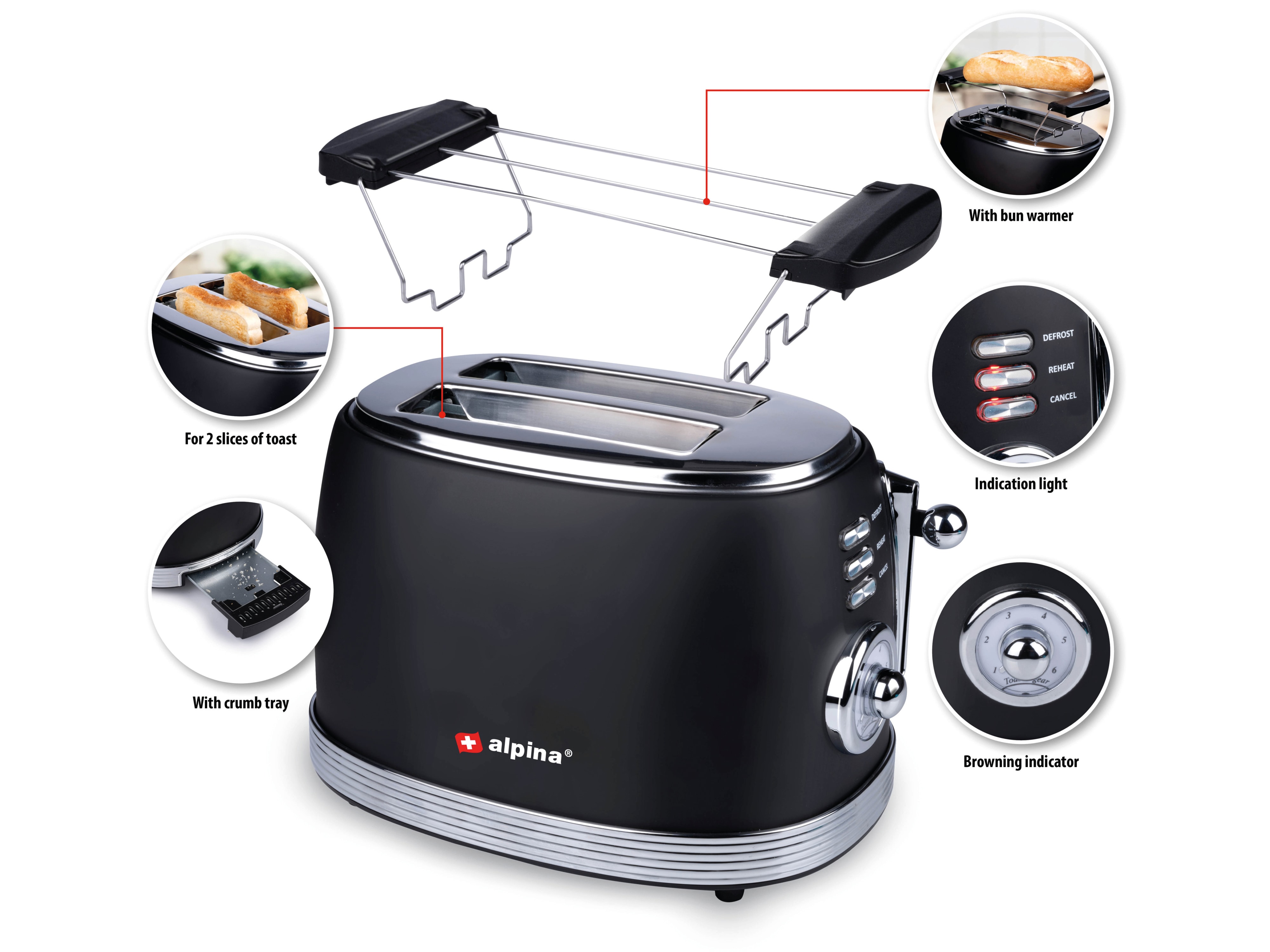 ALPINA Toaster, 850 W, 2 Scheibentoaster, schwarz