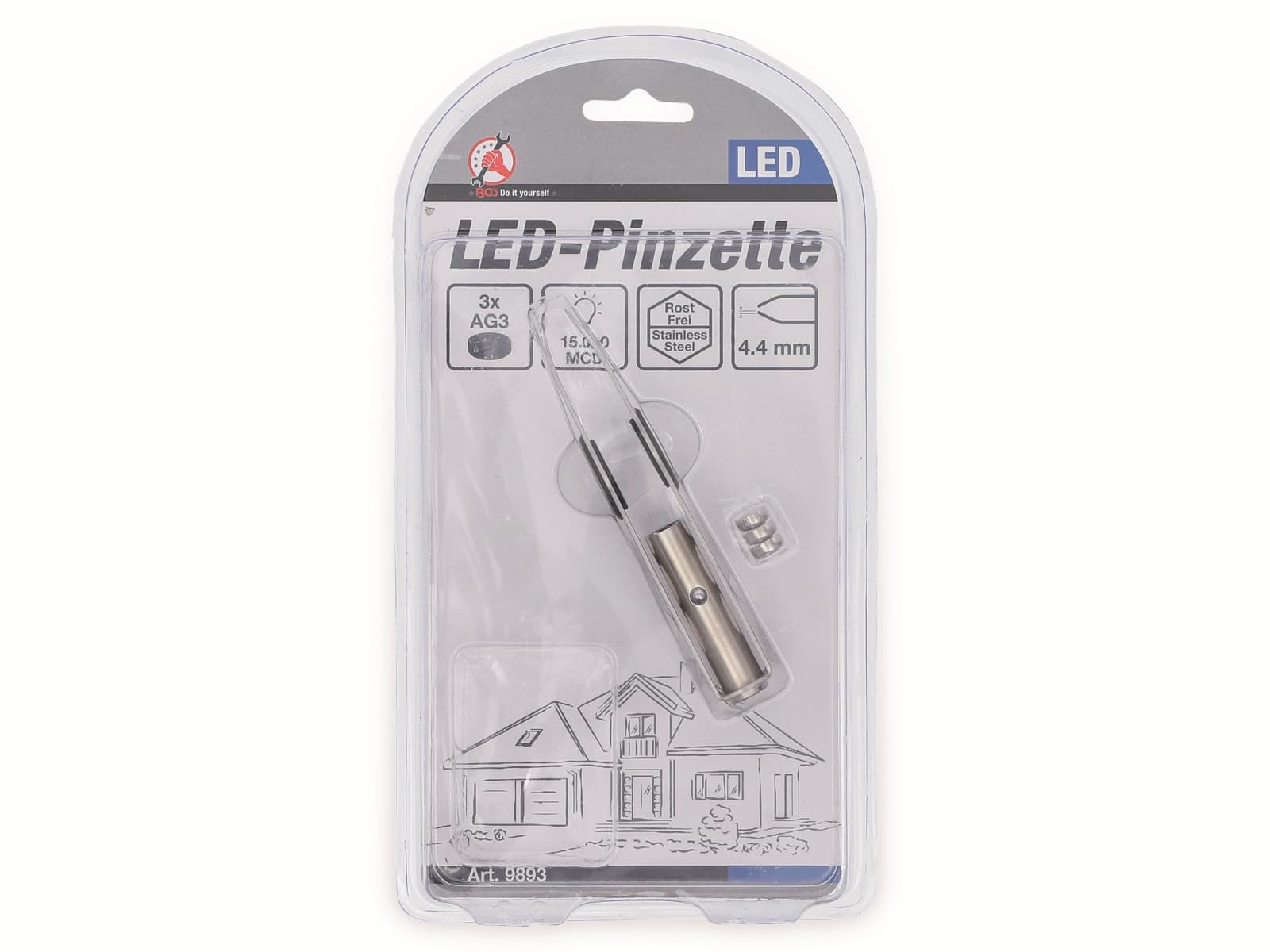 BGS TECHNIC LED-Pinzette DYT 9893, Edelstahl