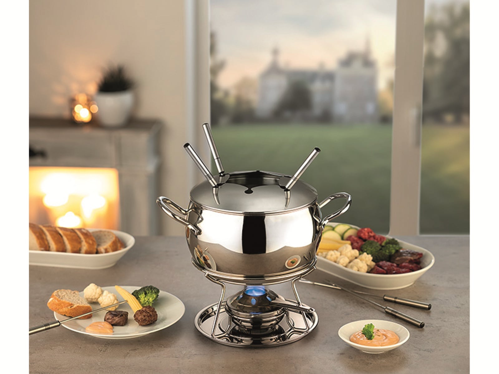 Fondue- und Feuerzangenbowle-Set, Ø 22 cm, H: 23 cm, 2,2 L, Edelstahl