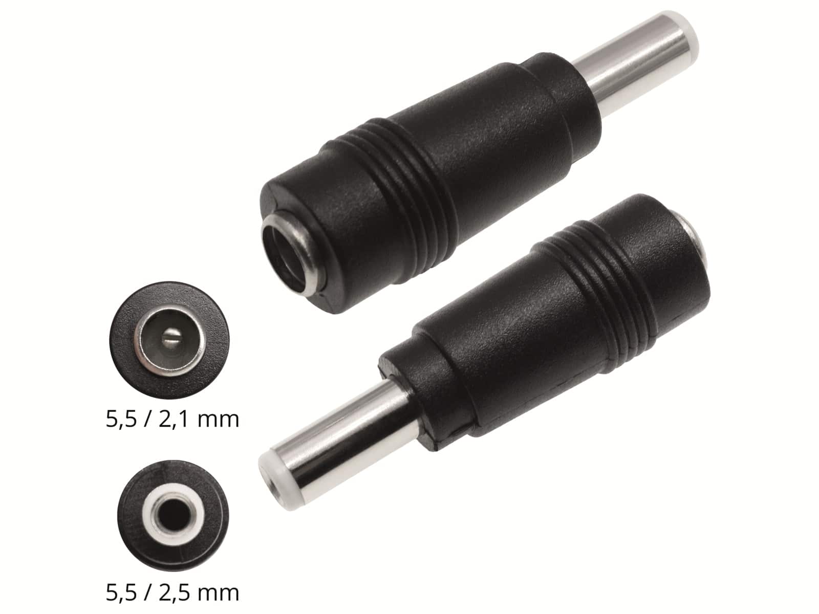 Hohlsteckeradapter, 5,5/2,1 Hohlkupplung auf 5,5/2,5 Hohlstecker 