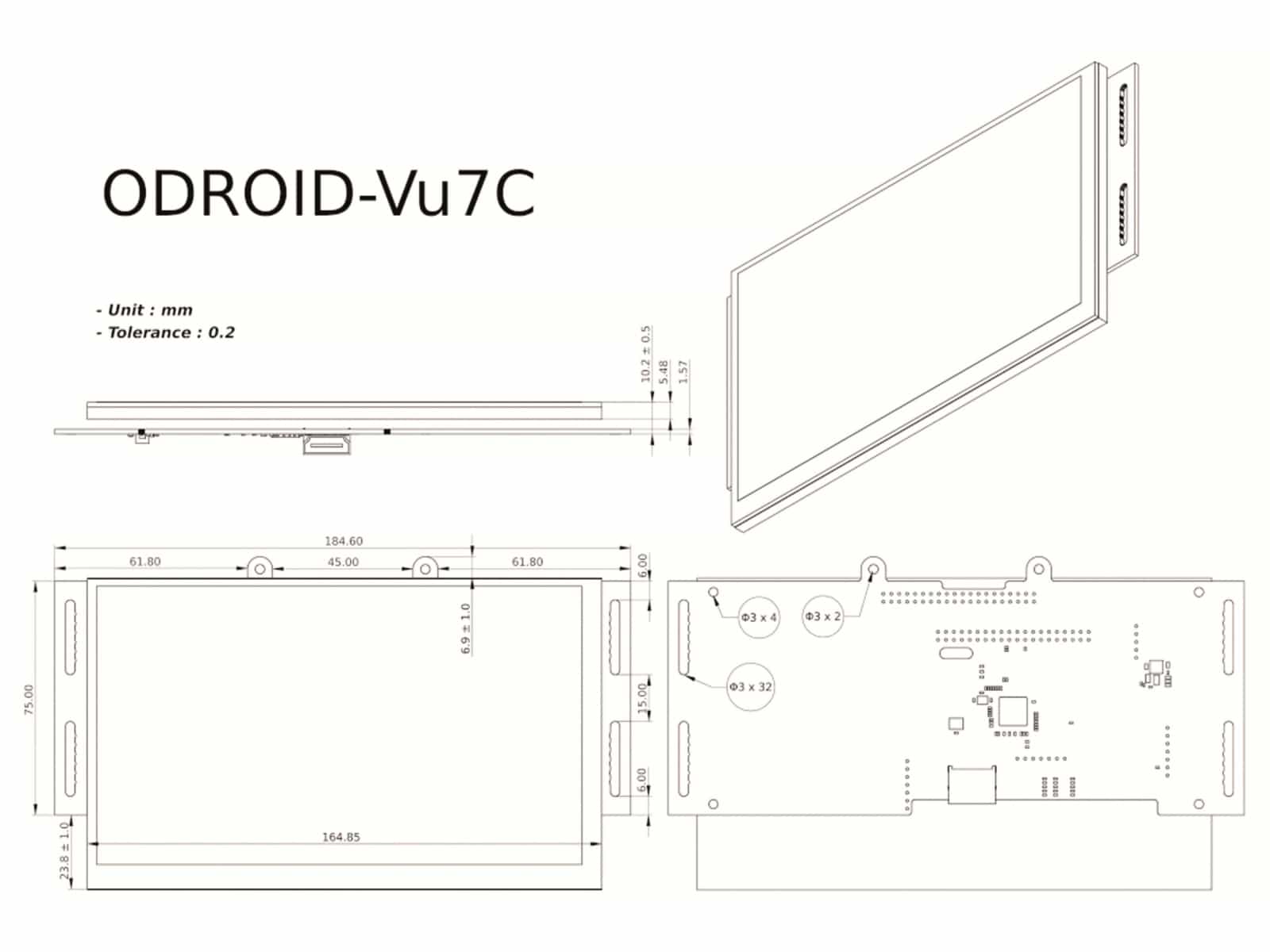 ODROID-VU7C, 17,8 cm (7") Multitouch TFT-Display mit HDMI