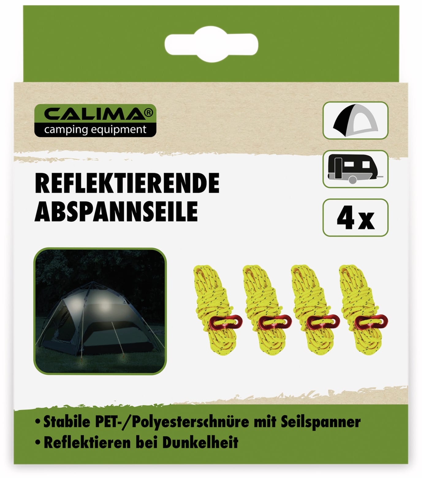 CALIMA CAMPING EQUIPMENT Abspannseile, 4 m, 4 Stück, reflektierend