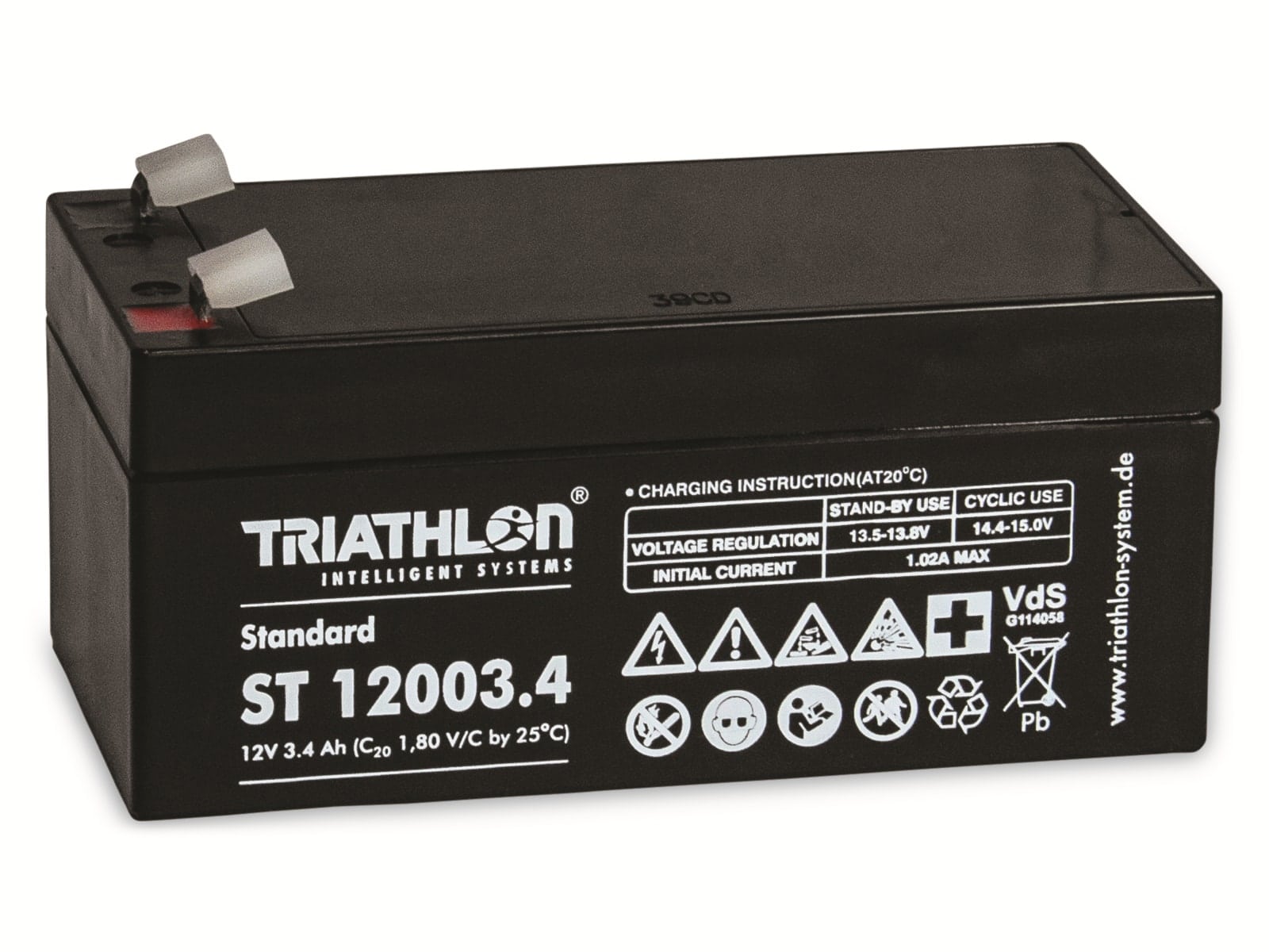 TRIATHLON Bleiakku, 12V/3400mAh, VdS-Zulassung, Faston 4,8mm