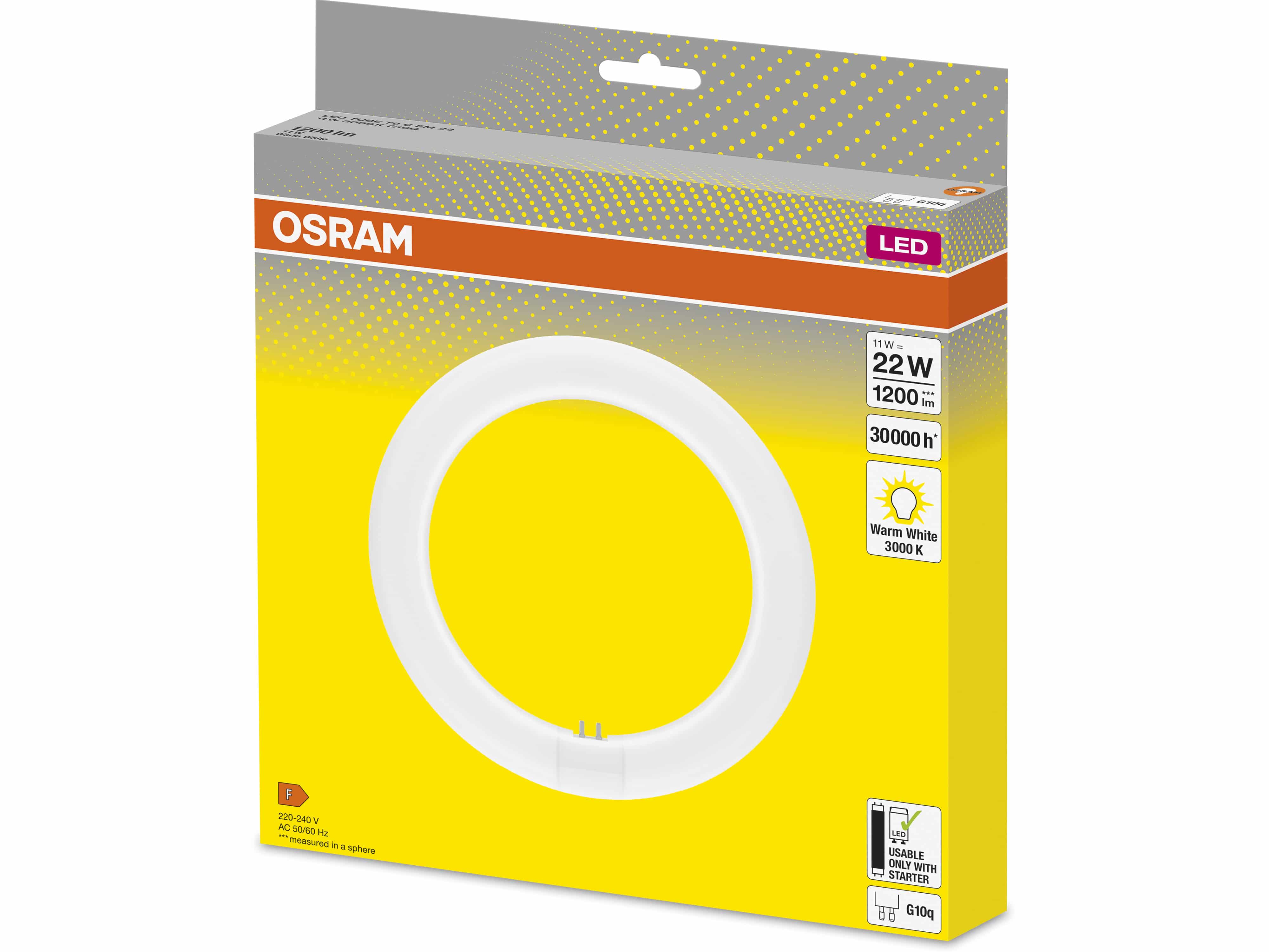 OSRAM LED-Röhre T9, Ringform, G10q, EEK: F, 11W, 1200lm, 3000K