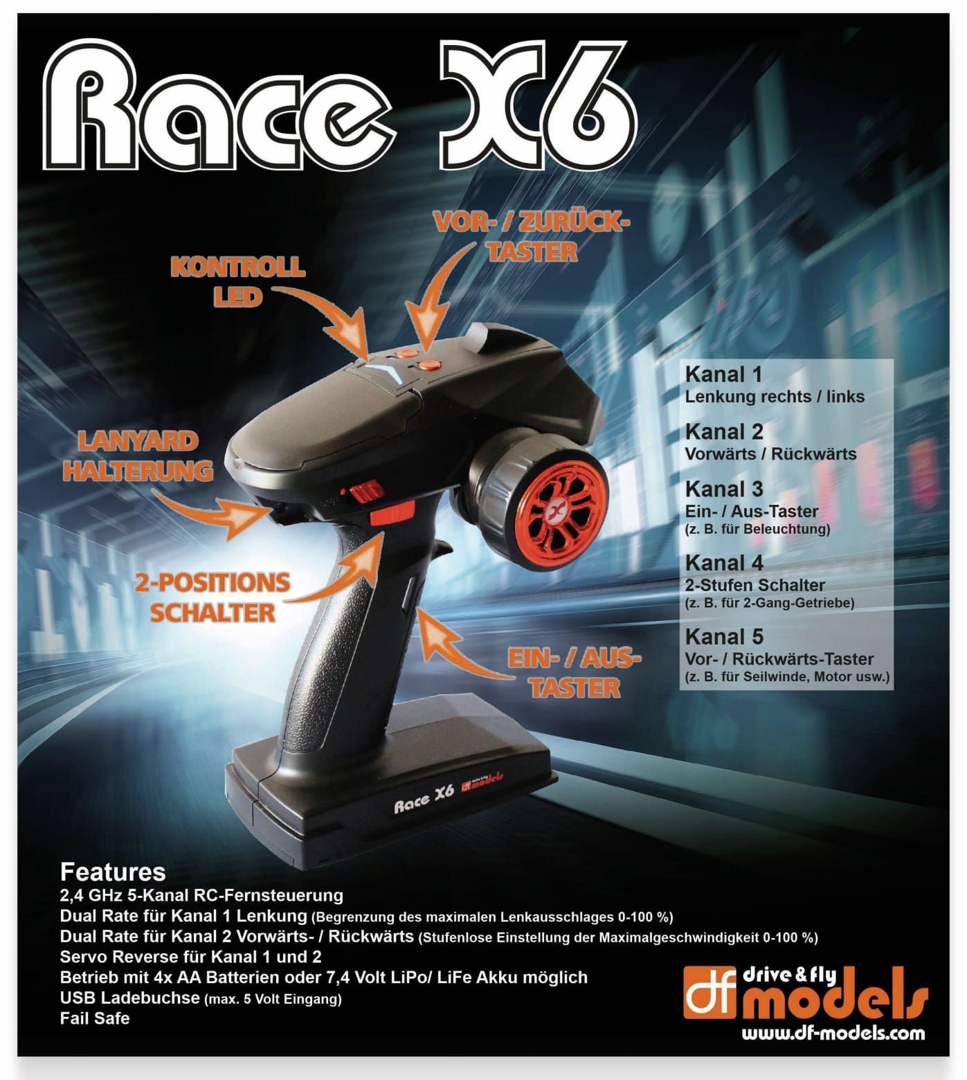 df models RACE X6 – 5-Kanal Fernsteuerung,No. 2220