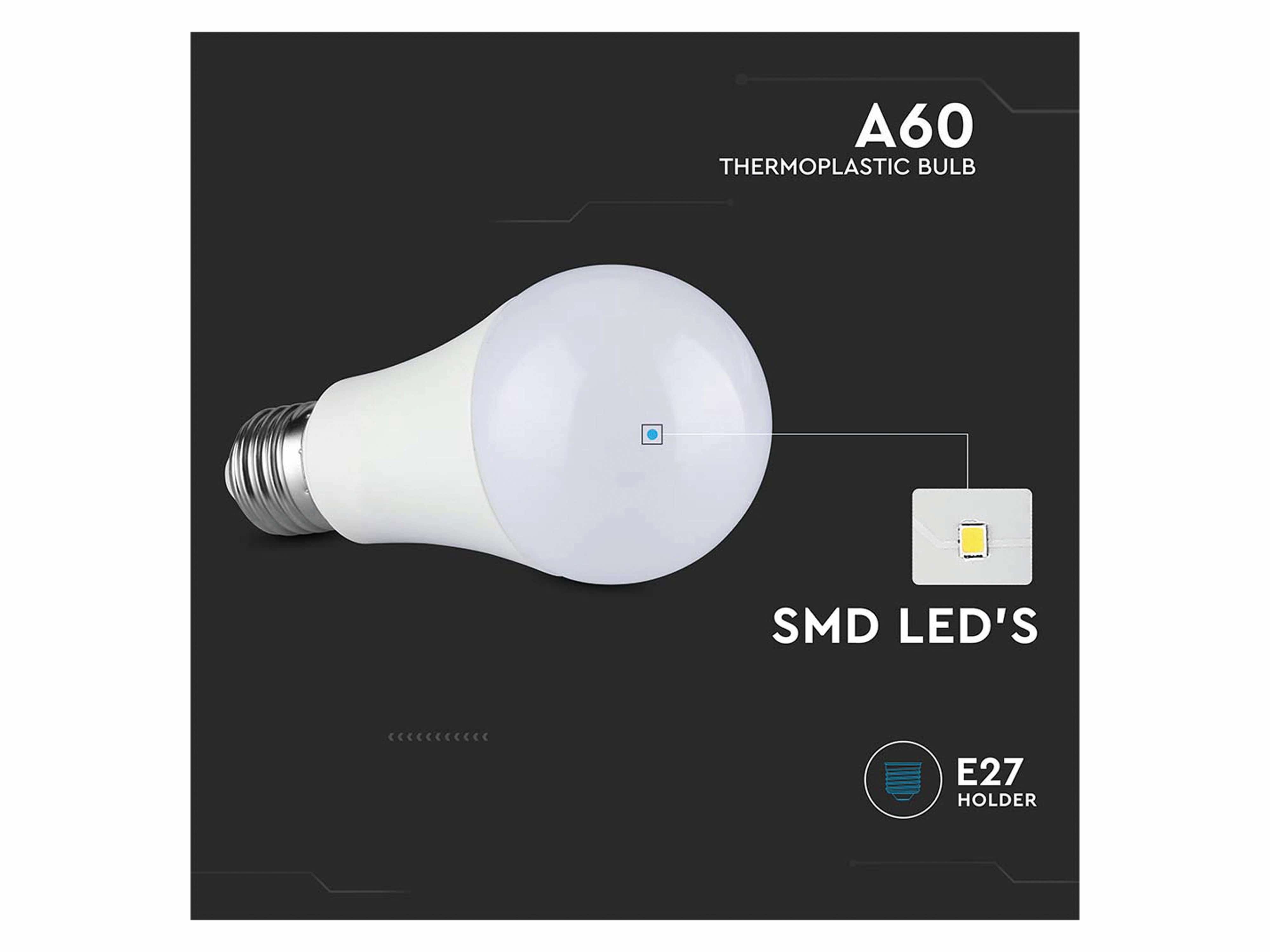 V-TAC LED-Lampe VT-2099, E27, EEK: F, 8,5 W, 806 lm, 3000 K, 5 Stück