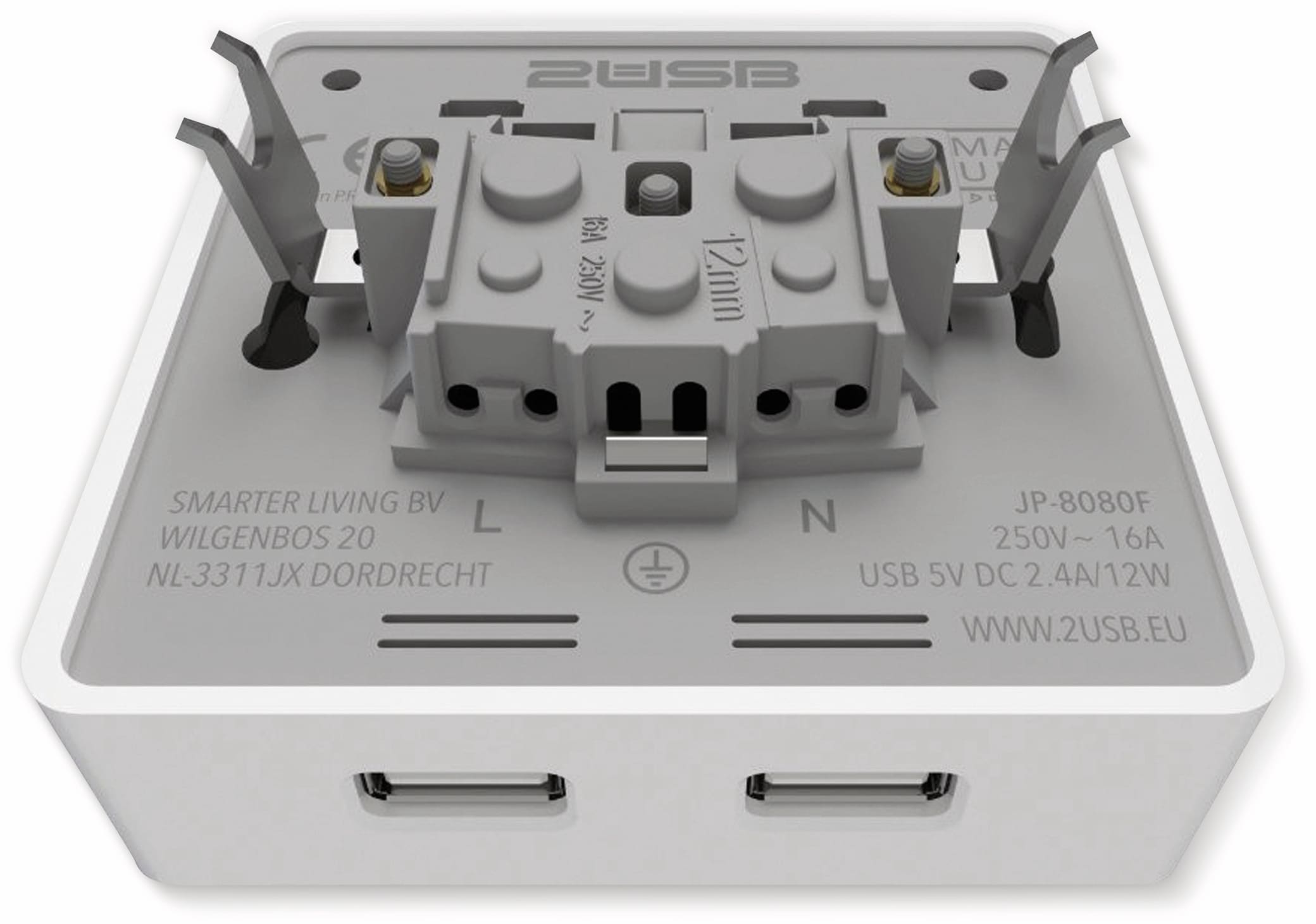 2USB Schutzkontakt-Steckdose easyCharge 8080, AP, 2x USB, 2,4A, Handyhalter