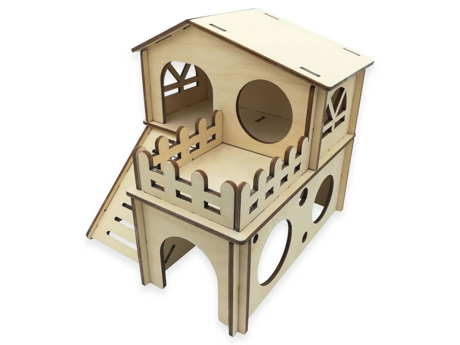 HOLZBIBER®, Großes Hamsterhaus Holz-Bausatz Birke für Mäuse kleine Hamster, Bausatz Kit Steckbausatz