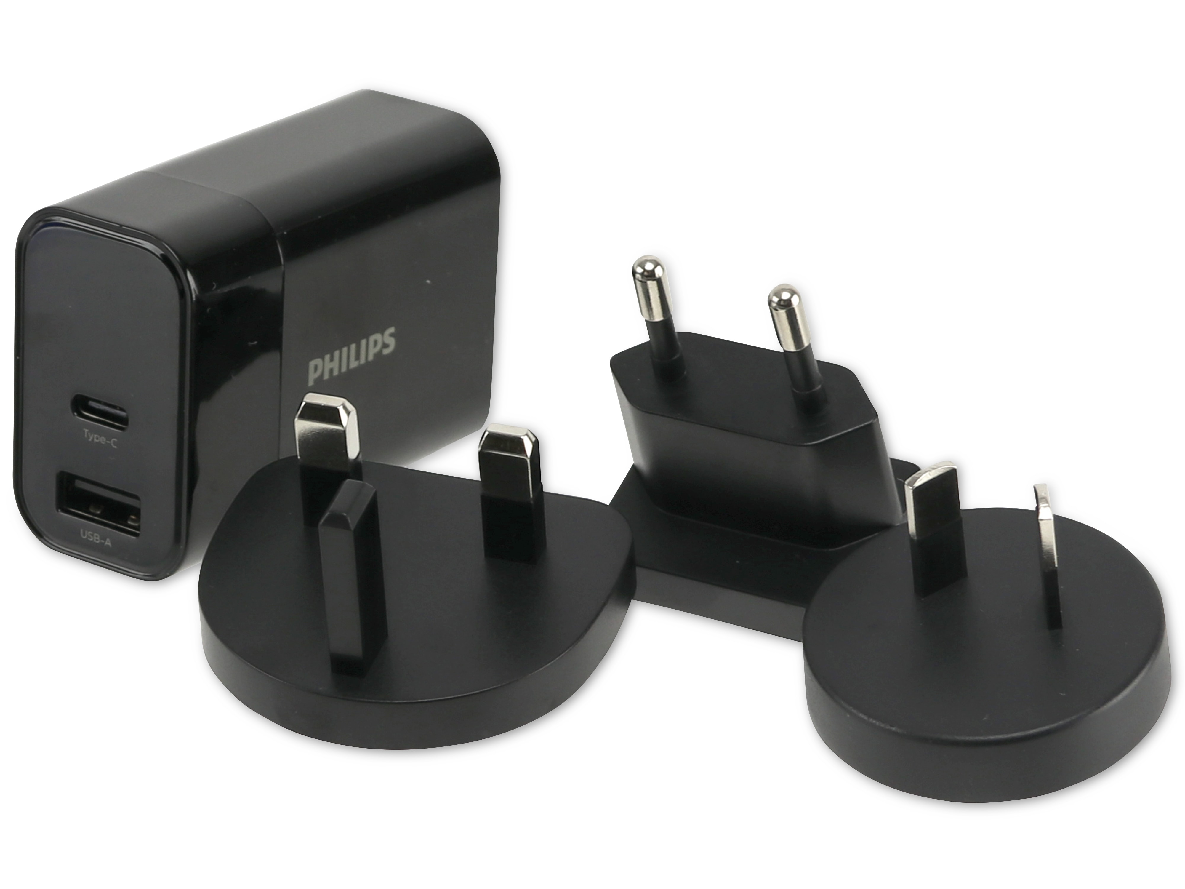 PHILIPS USB-Reiselader 2-fach, 30W, 4 tauschbare Stecker für EU, US, AU, UK