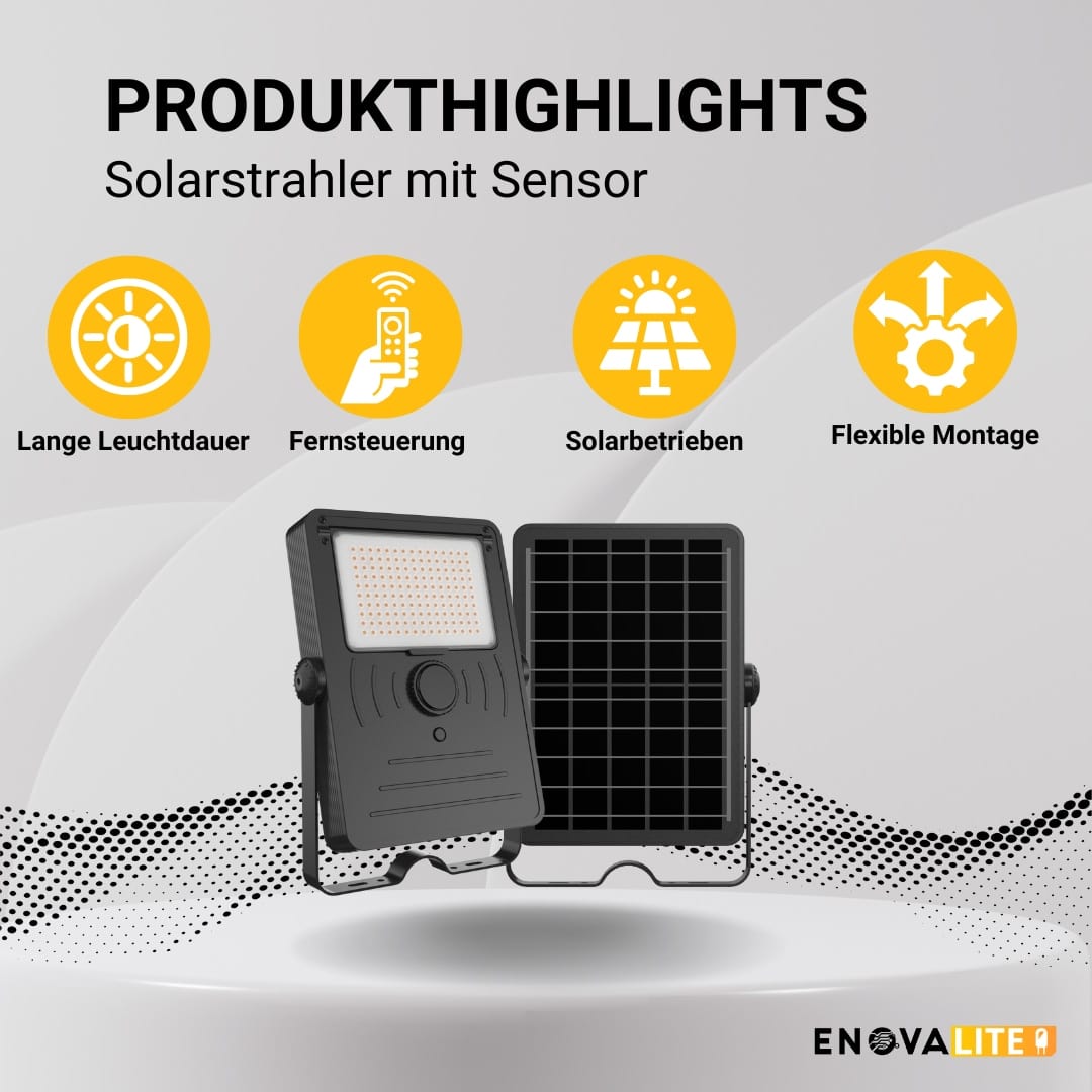 ENOVALITE Solar LED-Strahler, mit Sensor, 10 W, 1500 lm, 4000 K