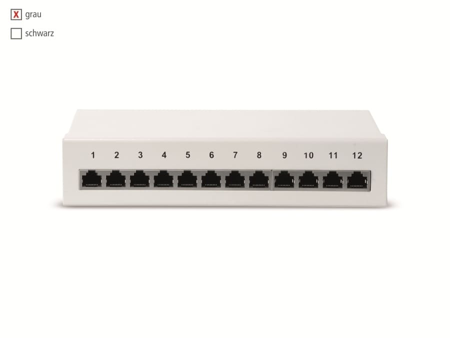 RED4POWER CAT.6a Patchpanel R4-N111G, 12-fach, grau