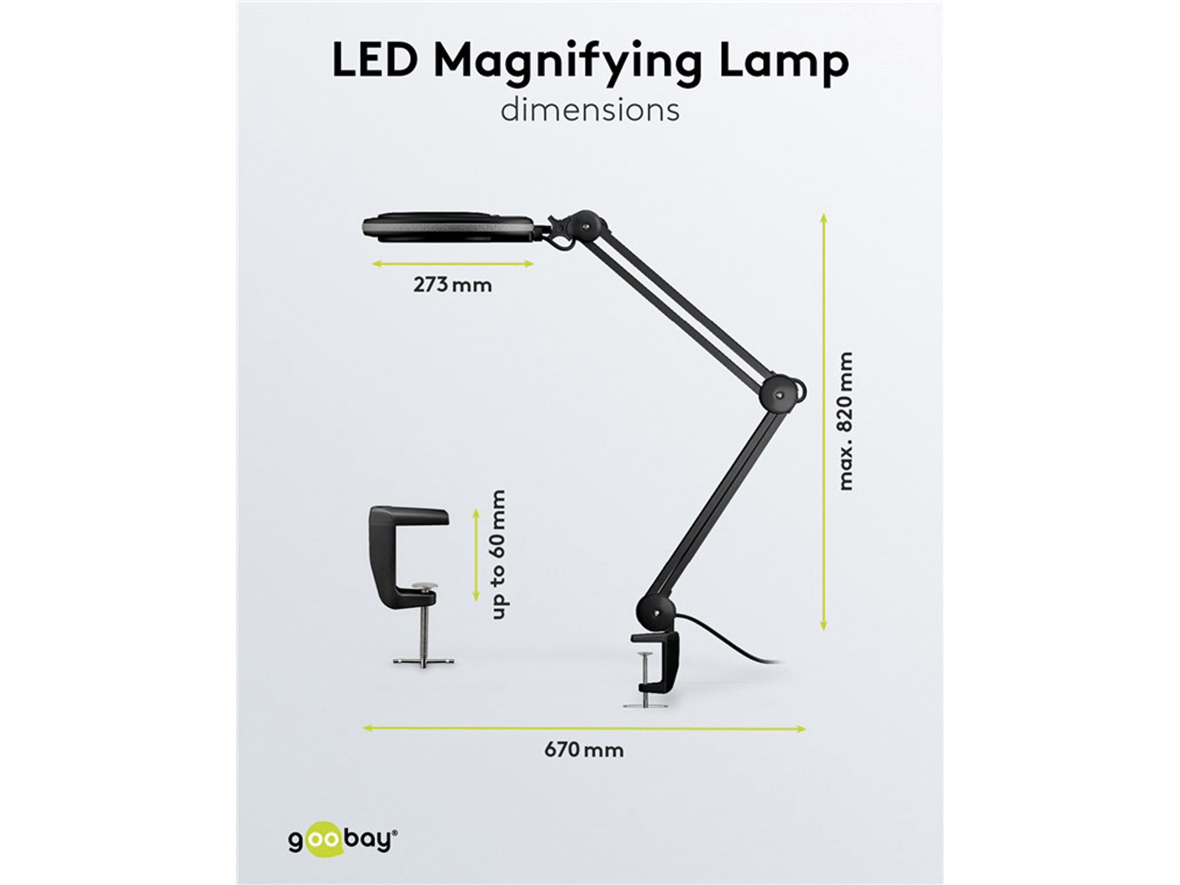 GOOBAY LED-Klemm-Lupenleuchte, 8 W, 650 lm, 1,75x Vergrößerung, schwarz