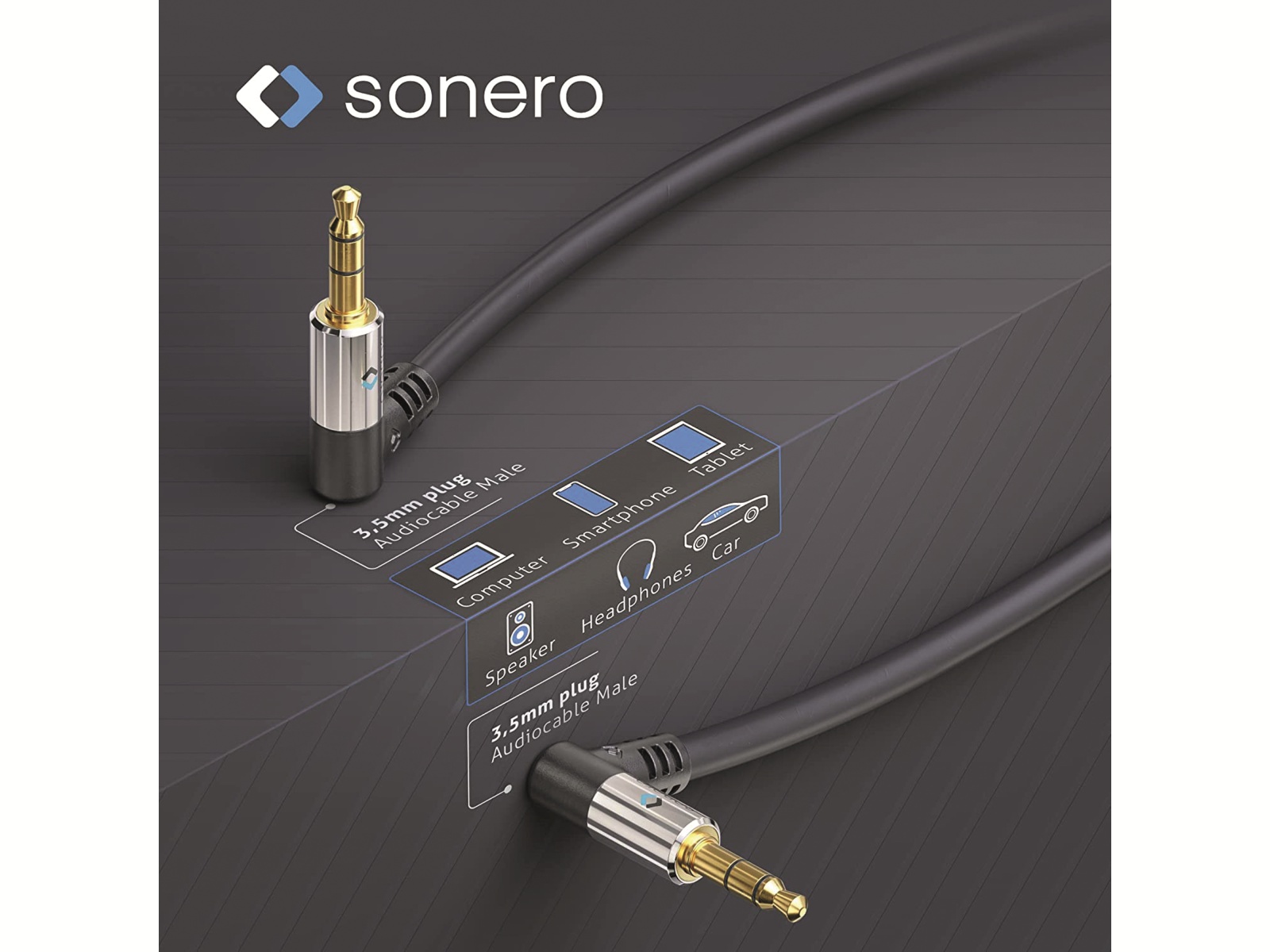 SONERO Klinkenkabel, 3,5 mm, Stereo, 1 m, 2x90° Stecker, schwarz