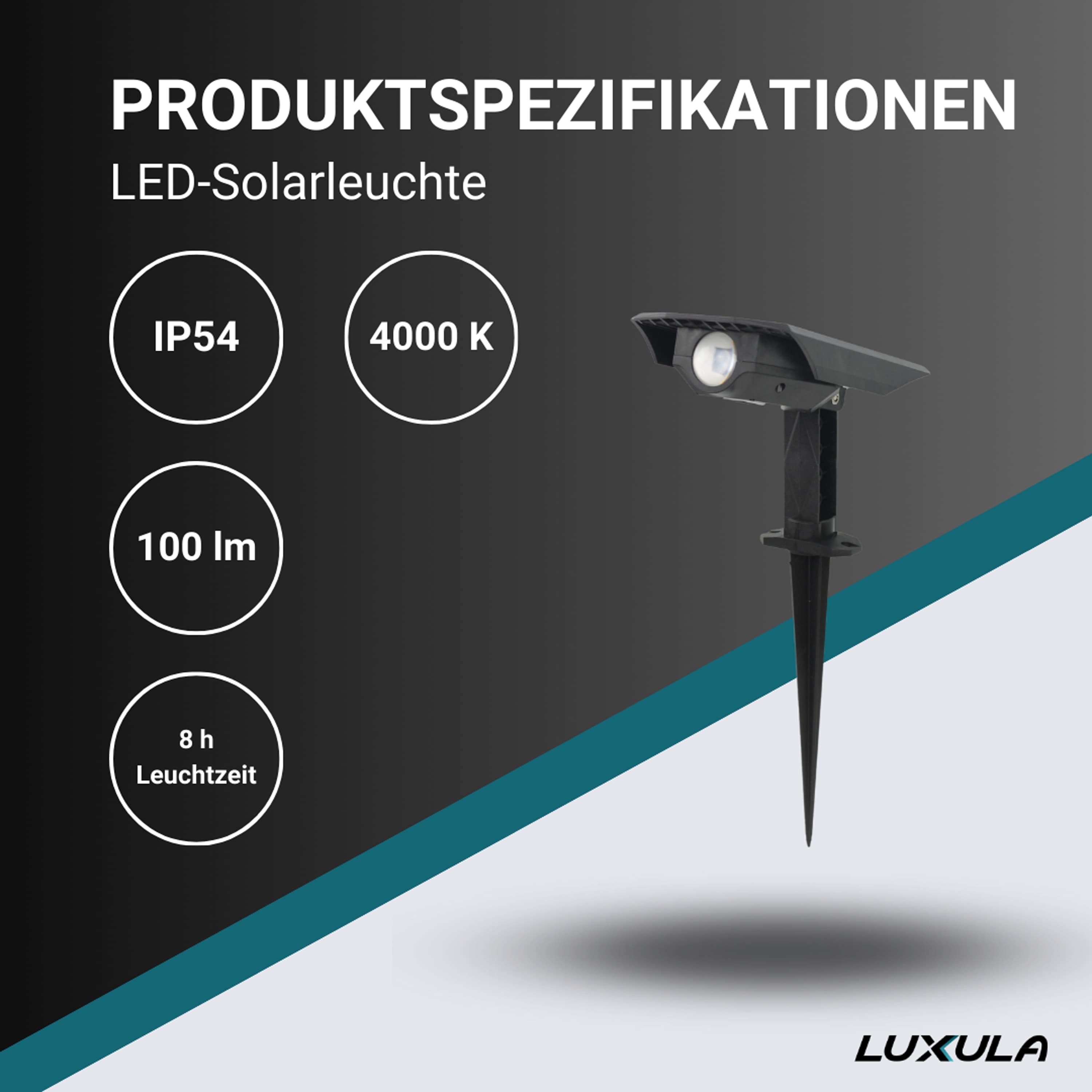 LUXULA Solar Gartenstrahler LXSO700110, 4000K, IP54, verstellbarer Lichtwinkel