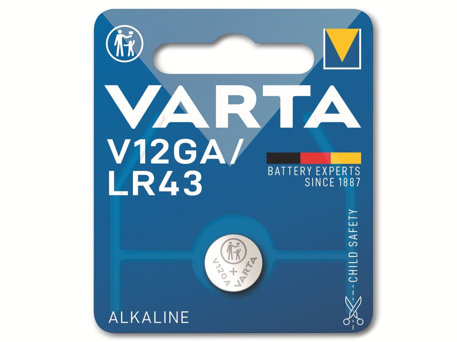 VARTA Knopfzelle Alkaline, LR43, 1.5V V12GA, 1.5V, 1 Stück