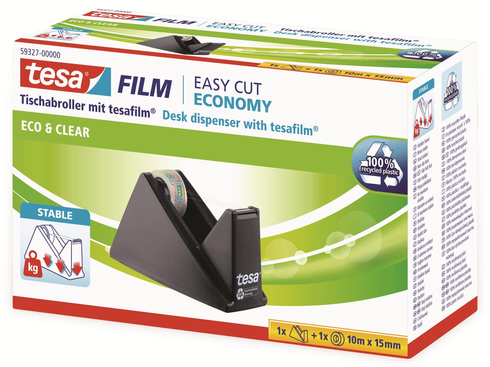 TESA film® Sparpack Abroller + film® eco&clear, 1 Rolle 10m:15mm, 59327-00000-02