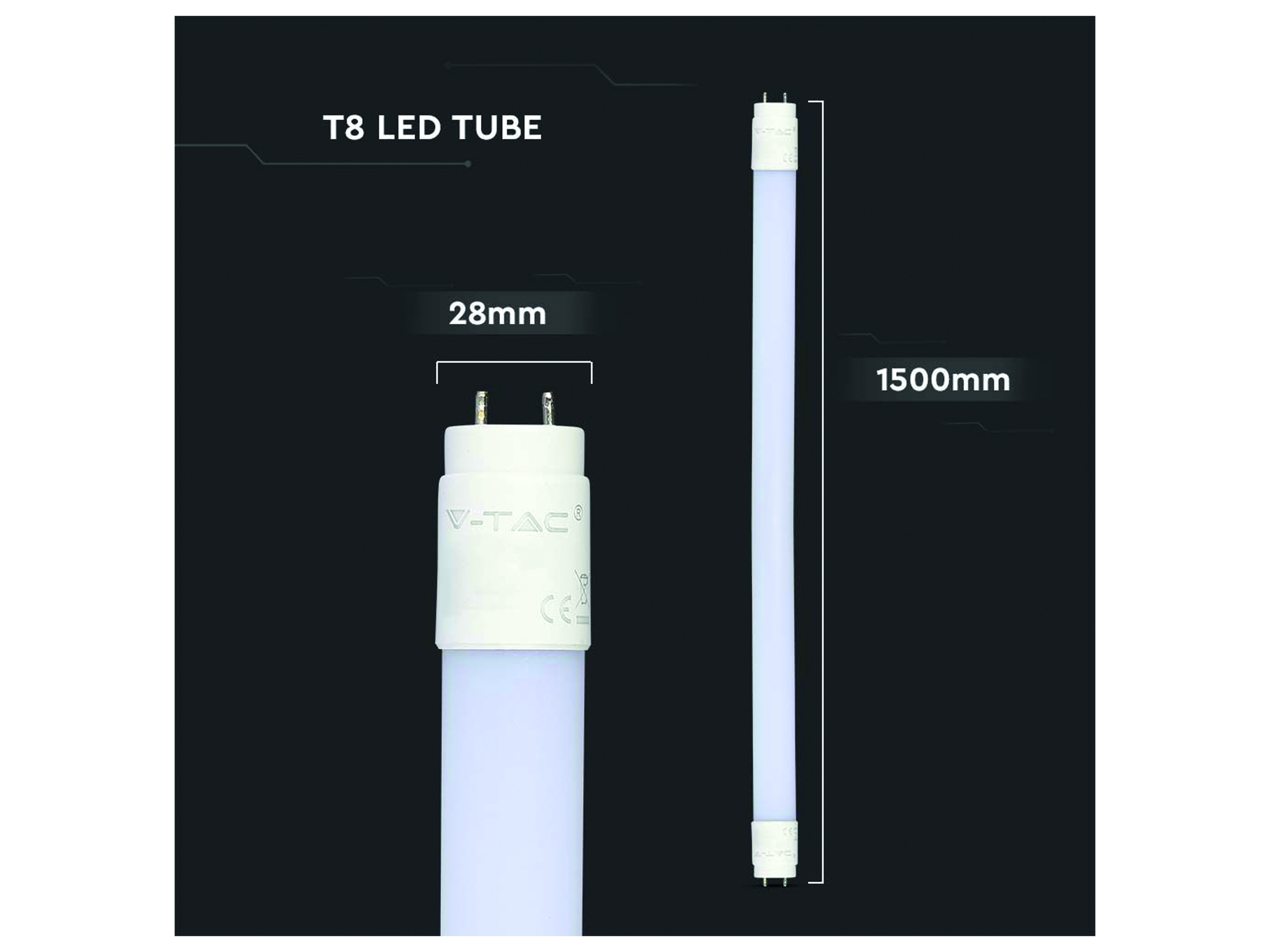 V-TAC LED-Röhre VT-152, HIGH LUMEN, EEK: E, 22 W, 3000 lm, G13, 4000 K, 150 cm, 25 Stück