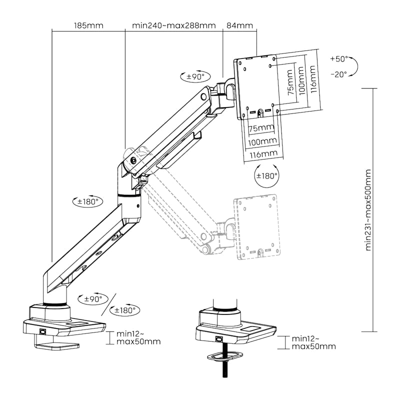 LOGILINK Monitorhalterung BP0168, 17"..49", Gasdruckfeder, Aluminium