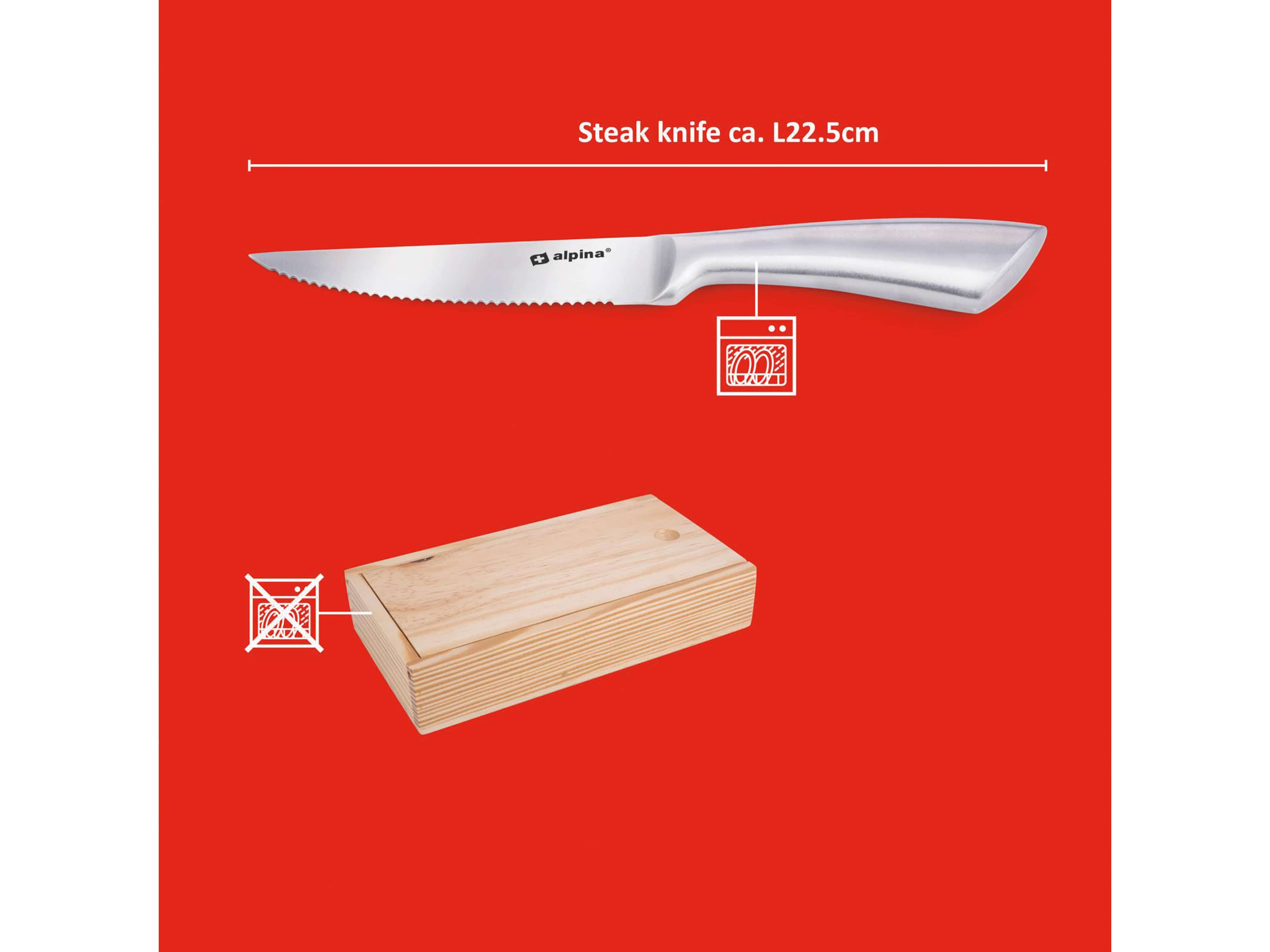 ALPINA Steakmesser-Set, 4-teilig, in Holzkiste, 22,5 cm