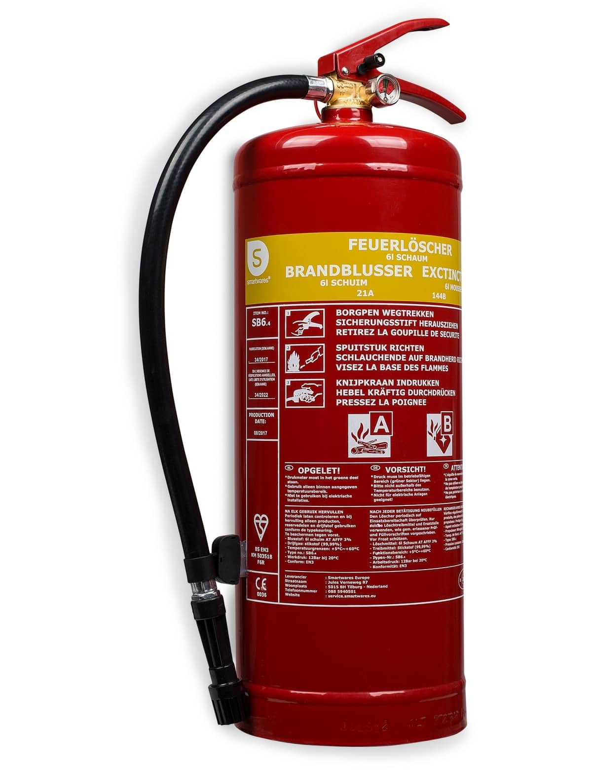 SMARTWARES Feuerlöscher, Schaum, 6 L, Brandklasse 21A, 144B