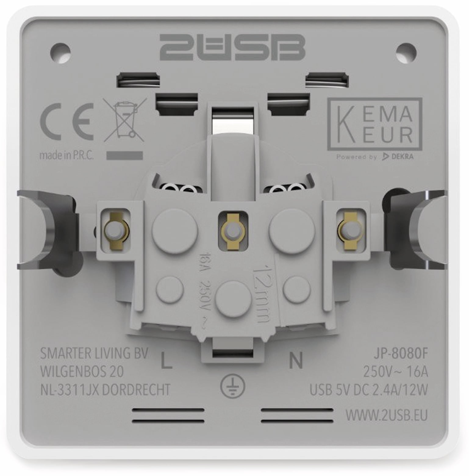 2USB Schutzkontakt-Steckdose easyCharge 8080, AP, 2x USB, 2,4A, Handyhalter