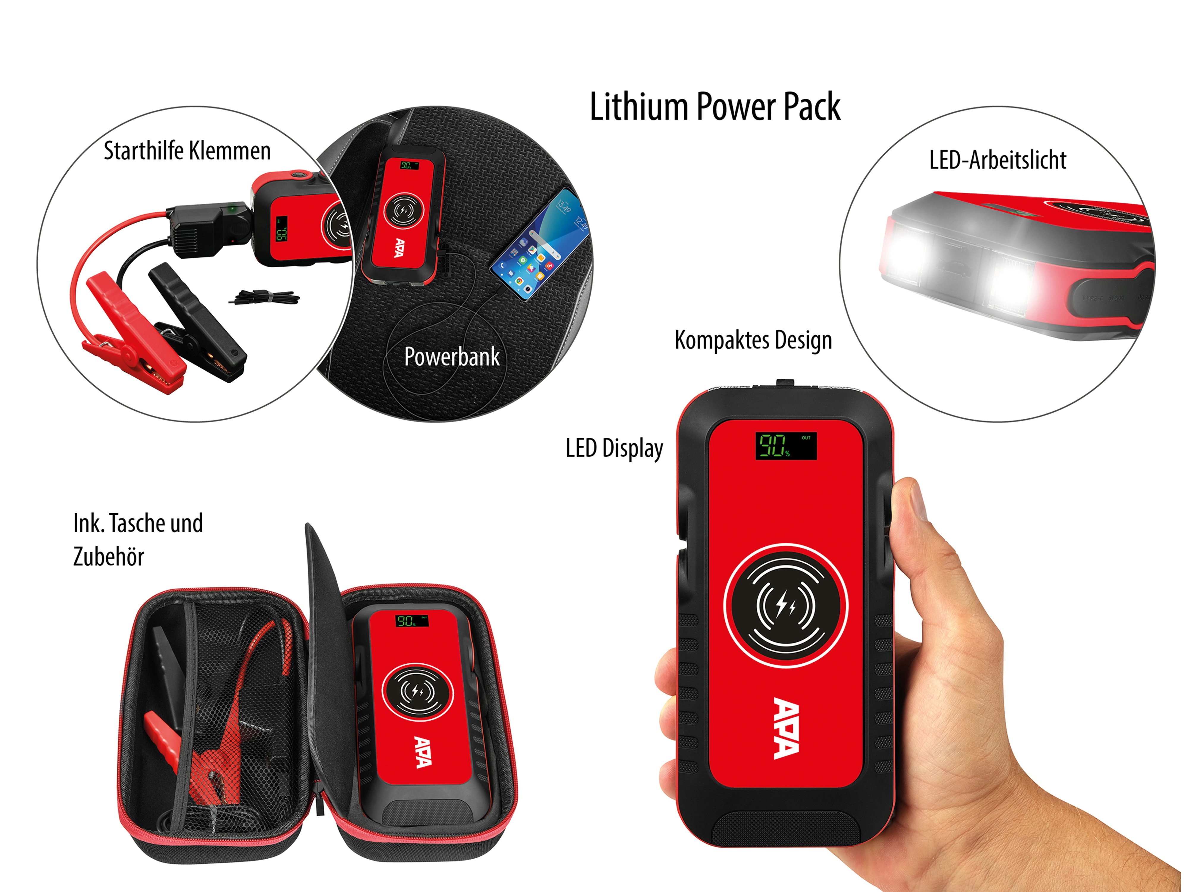 APA Lithium Powerpack 16.000 mAh, mit Starthilfe 16444