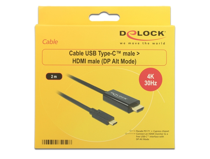 DELOCK USB-C HDMI-Kabel, Stecker-Stecker, 2 m, 4 K, 30 Hz, schwarz