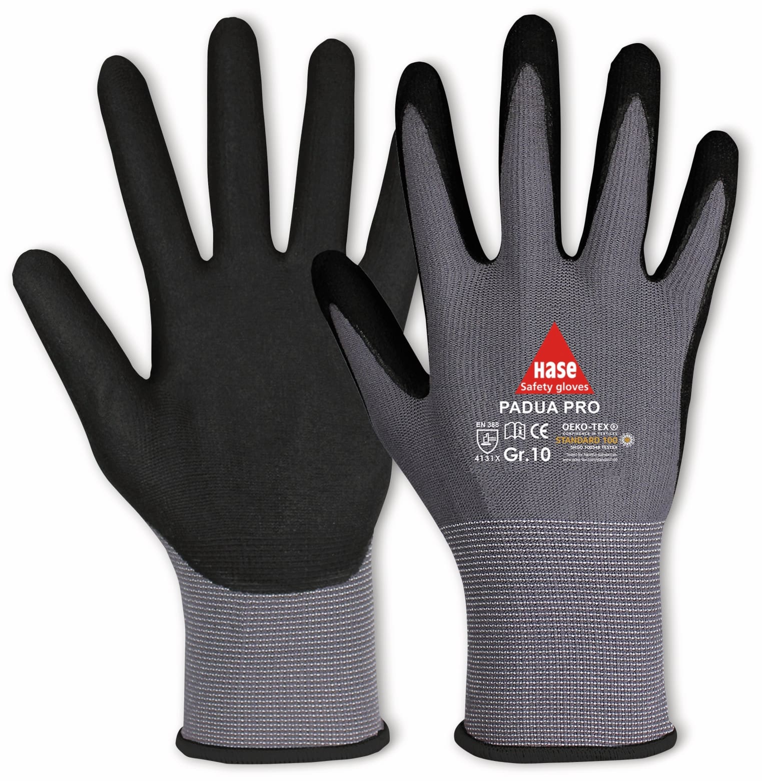 HASE SAFETY GLOVES Arbeitshandschuhe, Padua Pro, EN 388, EN 420, Größe 7, grau/schwarz