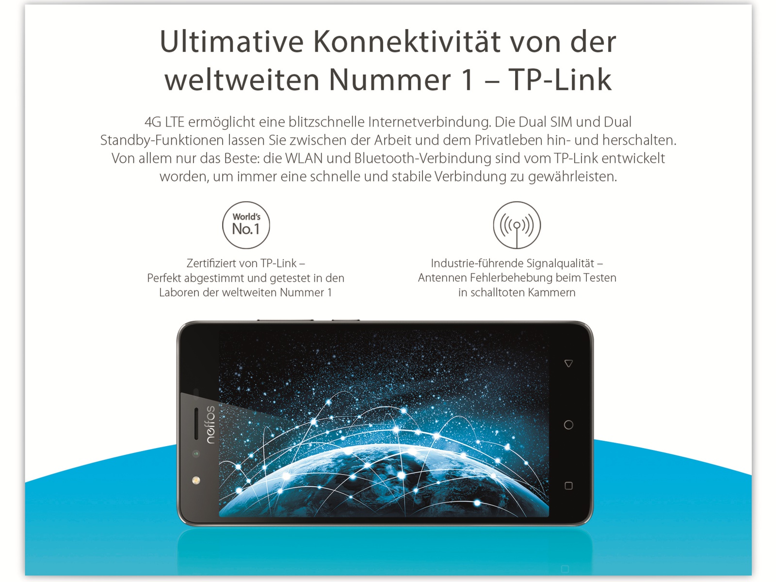 neffos Smartphone TP-LINK C5S, 5“, 8 GB, grau, inkl. 3350 mAh Powerbank