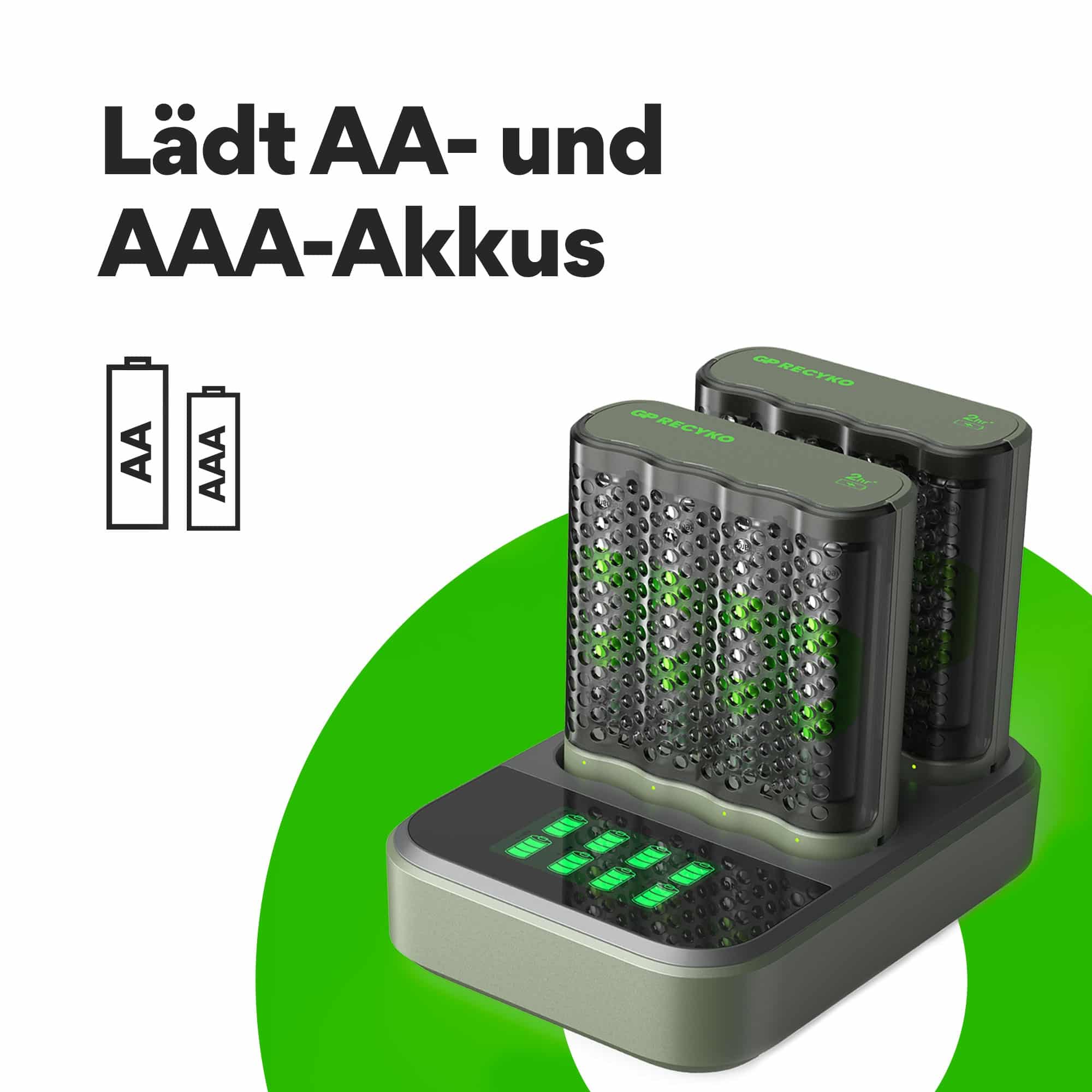 GP Recyko USB-Akku-Ladegerät M452  inkl. 4x NiMH AA Akkus 2600 mAh