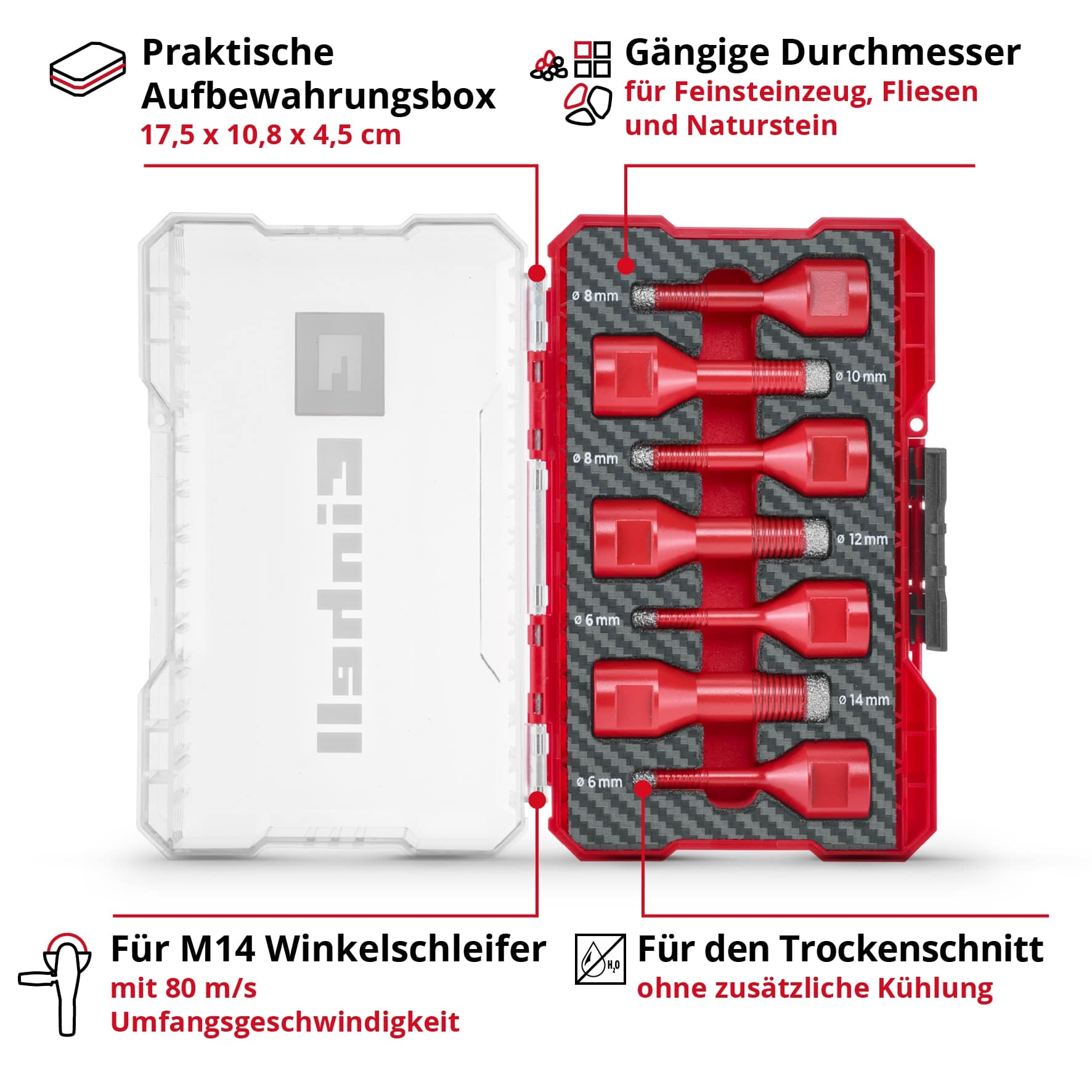 EINHELL Fliesenbohrer-Set, 500400, M-Case, 7-teilig